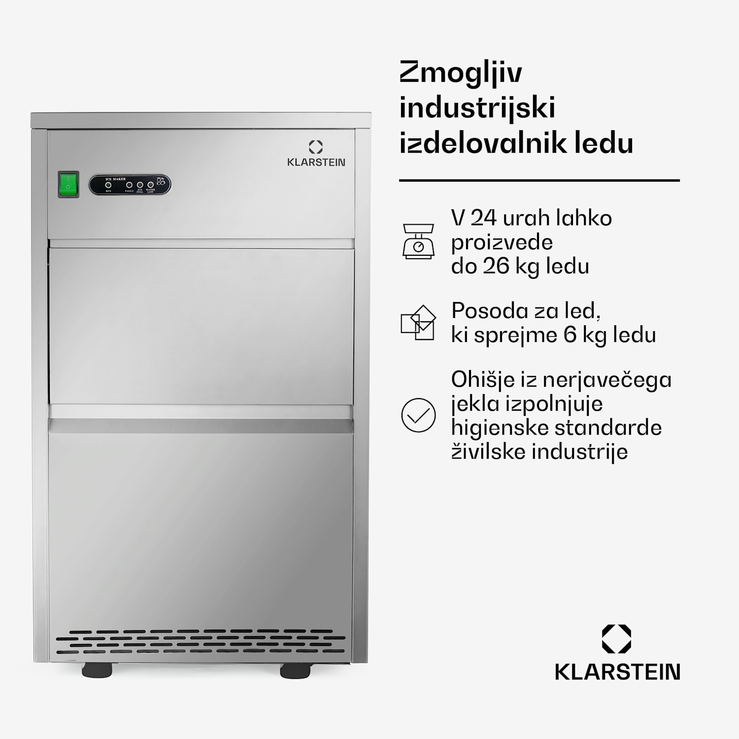 Powericer XXL, industrijska naprava za izdelavo ledenih kock, 160 W, 25 kg/dan, nerjaveče jeklo XXL