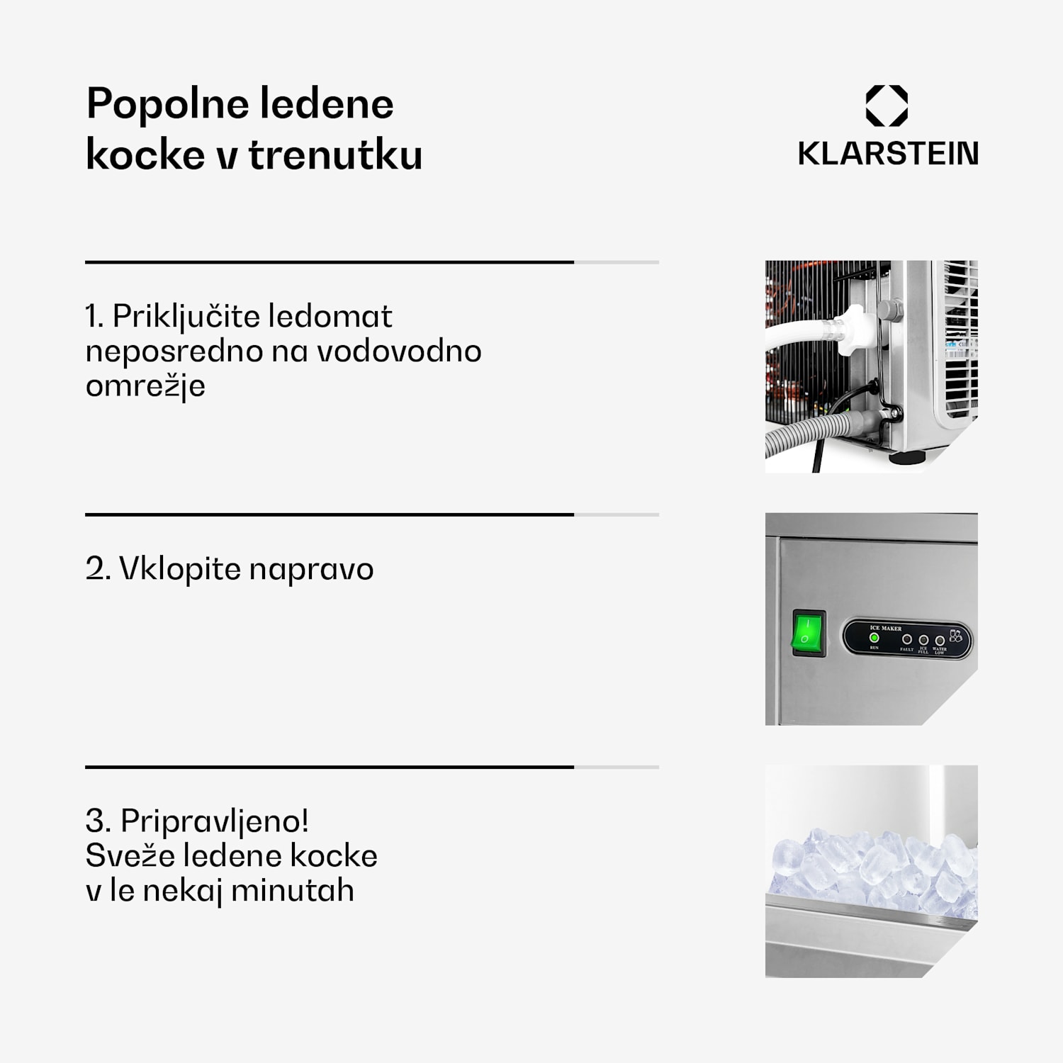 Powericer XXL, industrijska naprava za izdelavo ledenih kock, 160 W, 25 kg/dan, nerjaveče jeklo XXL