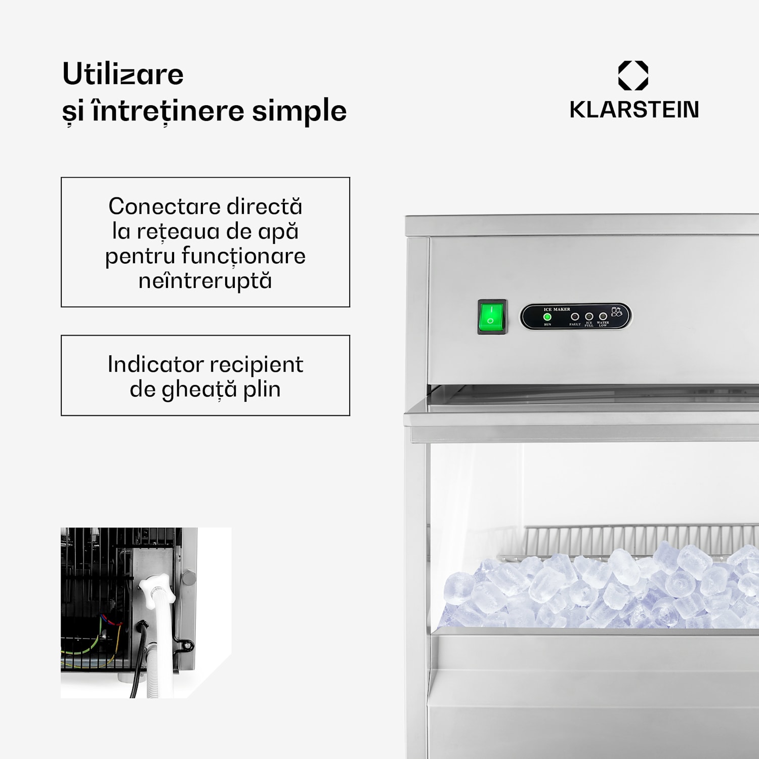Industrie mașină de gheață 260W 50 kg / zi, din oțel inoxidabil XXXL