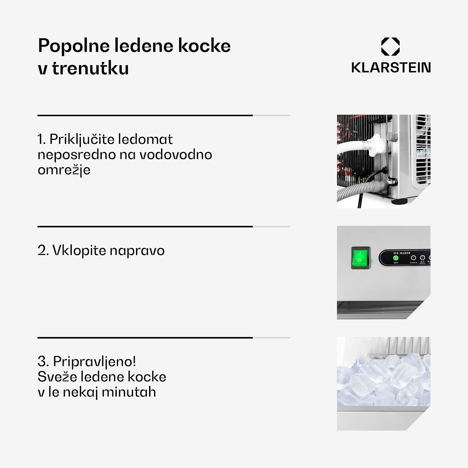 Powericer XXXL, industrijska naprava za proizvodnjo kock ledu, 260 W, 50 kg/dan, iz nerjavečega jekla XXXL