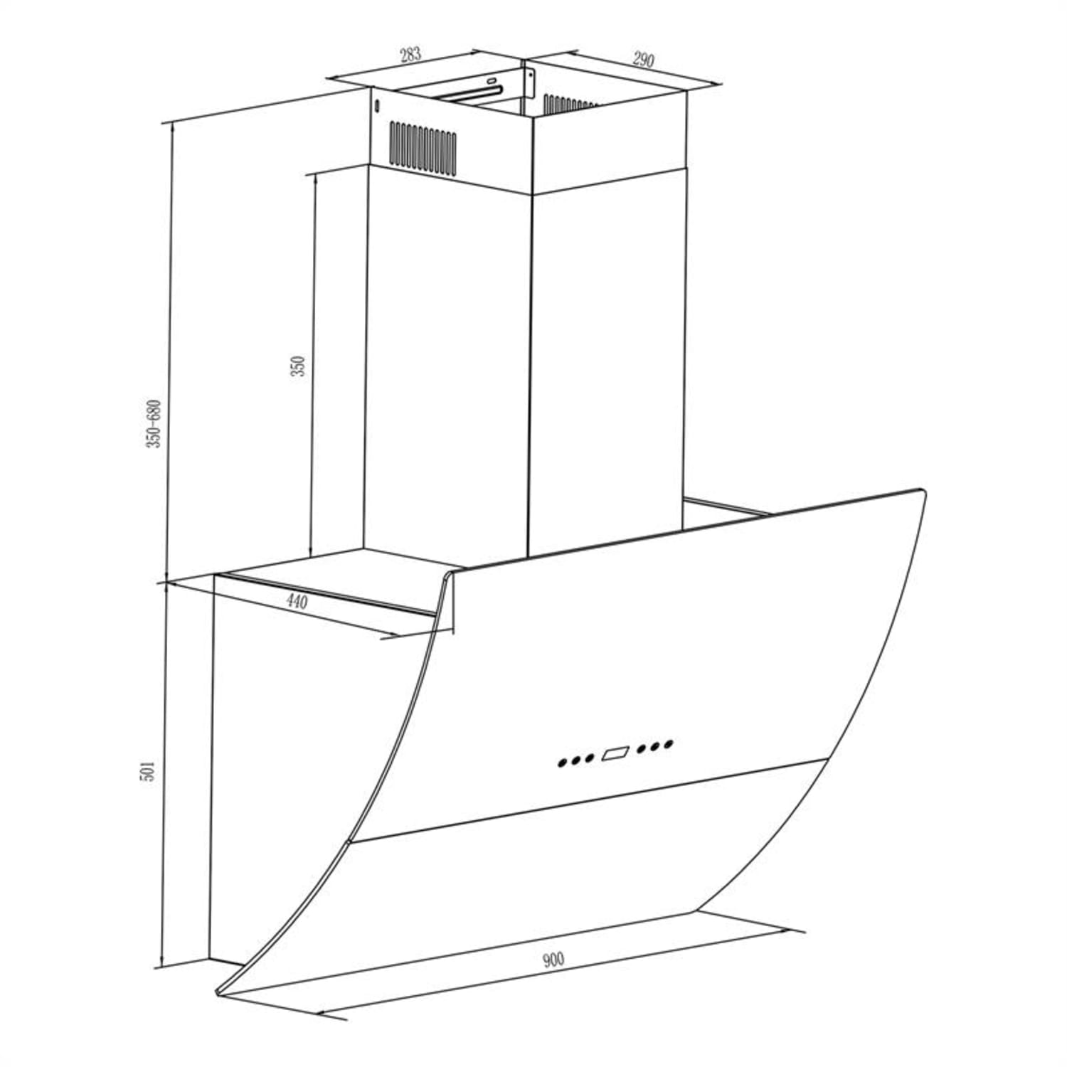 Klarstein RGL90BL Kuhinjska napa 90cm 600m³/h staklena s timerom, crna 90 | Crna