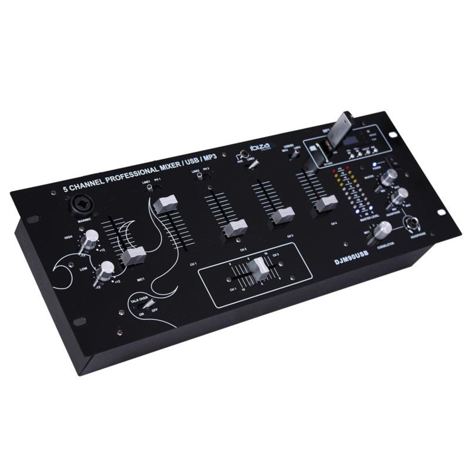 DJM90USB-BT, 5kanálový mixážní pult s USB bluetooth SD, do racku 