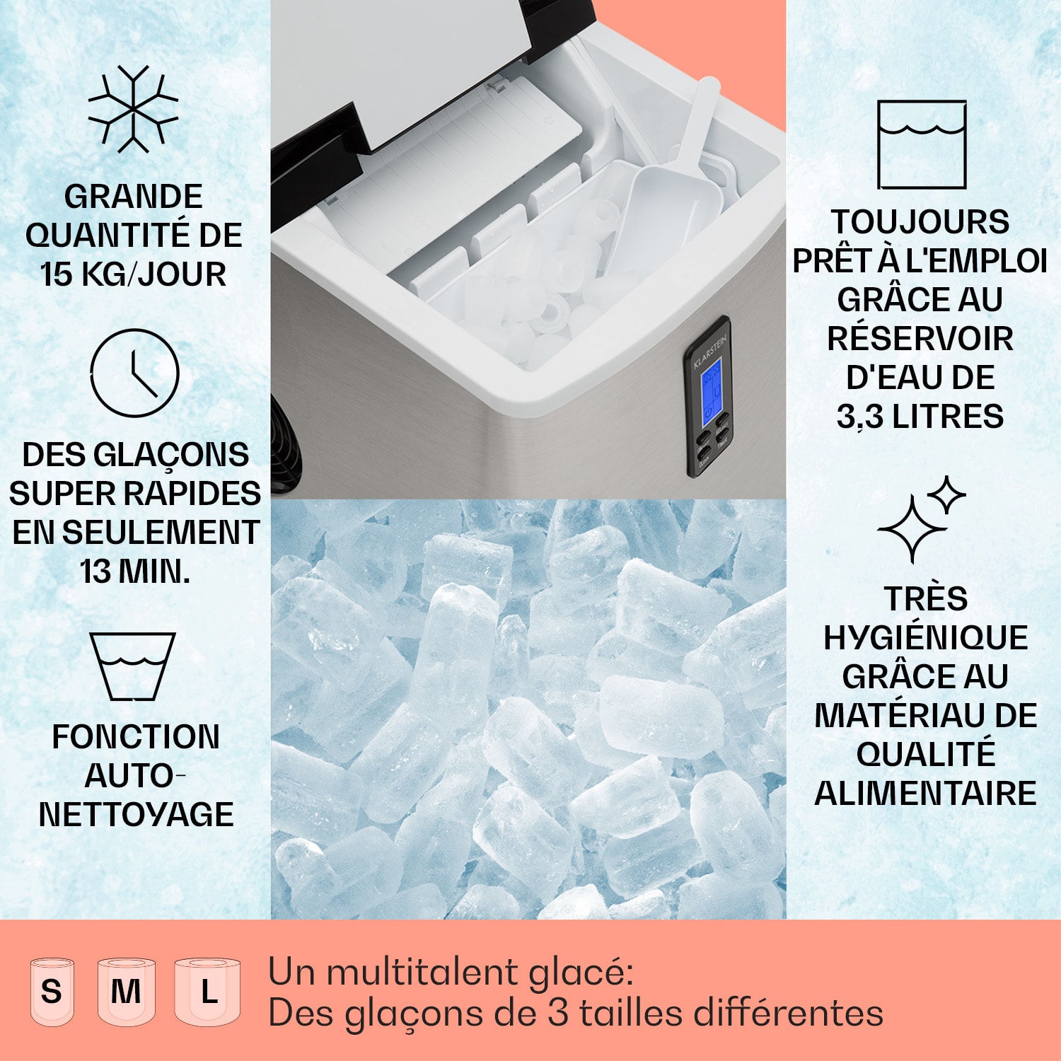 Mr. Black-Frost Machine à glacons 150W acier 15kg Noir