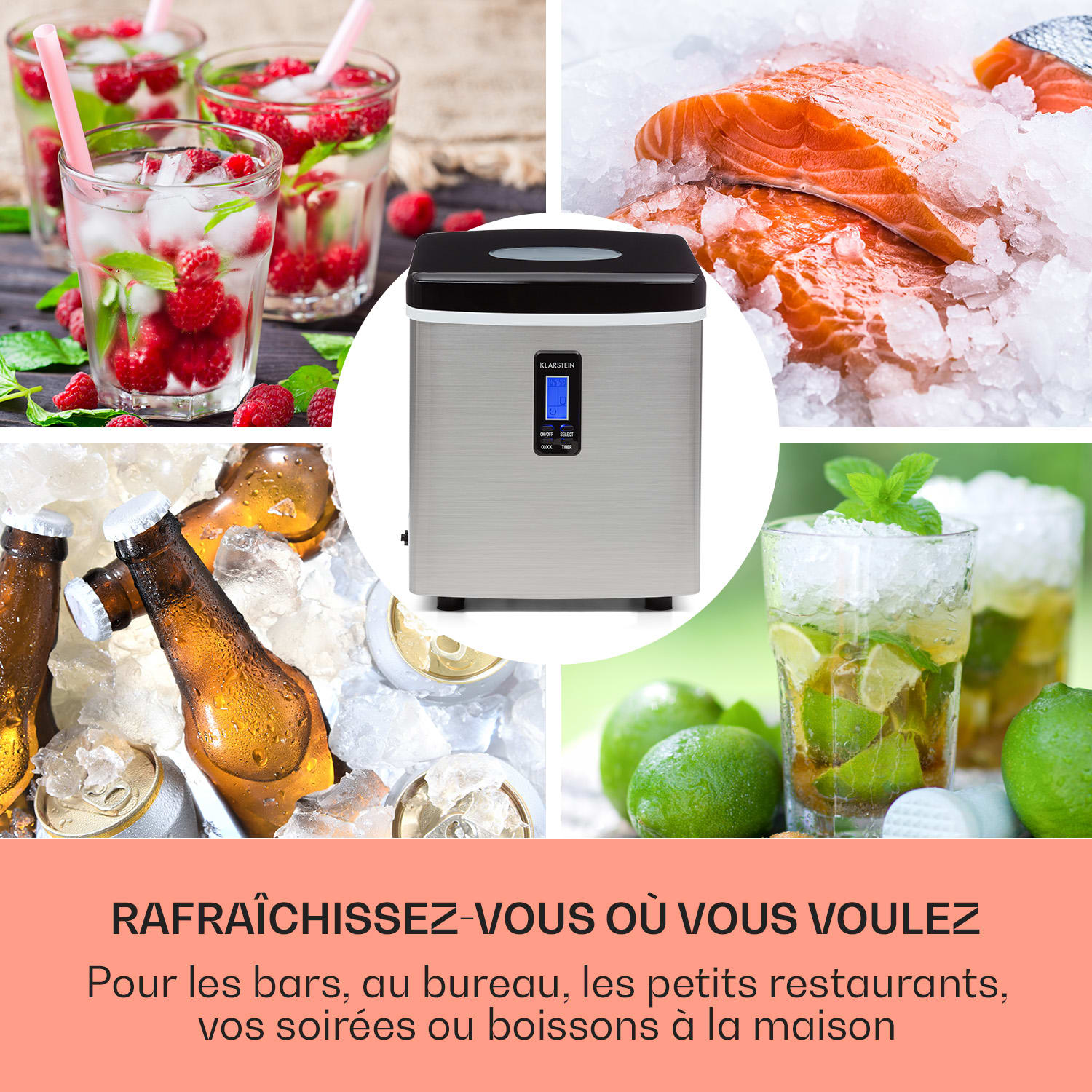 Mr. Black-Frost Machine à glacons 150W acier 15kg Noir