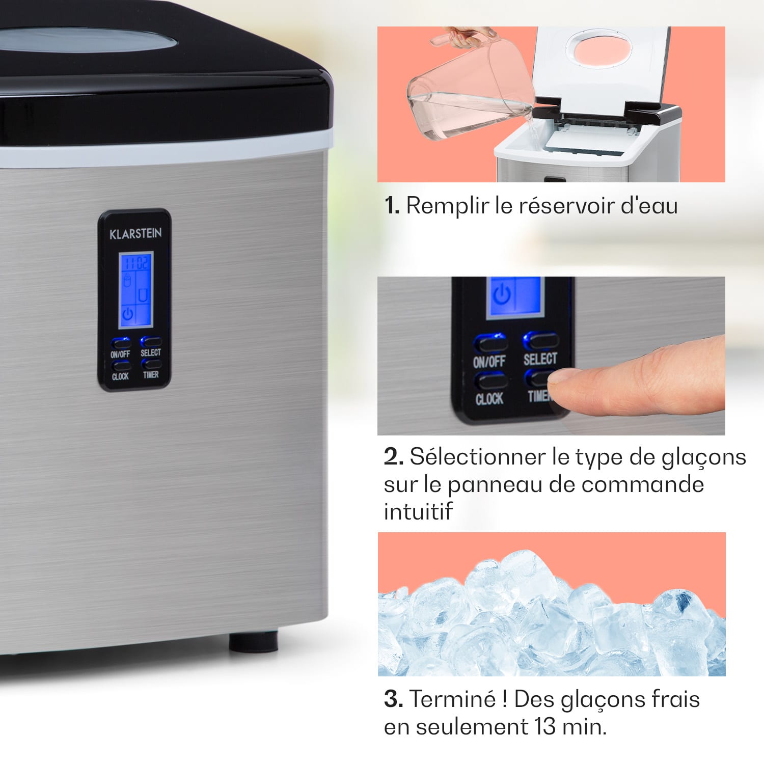 Mr. Black-Frost Machine à glacons 150W acier 15kg Noir