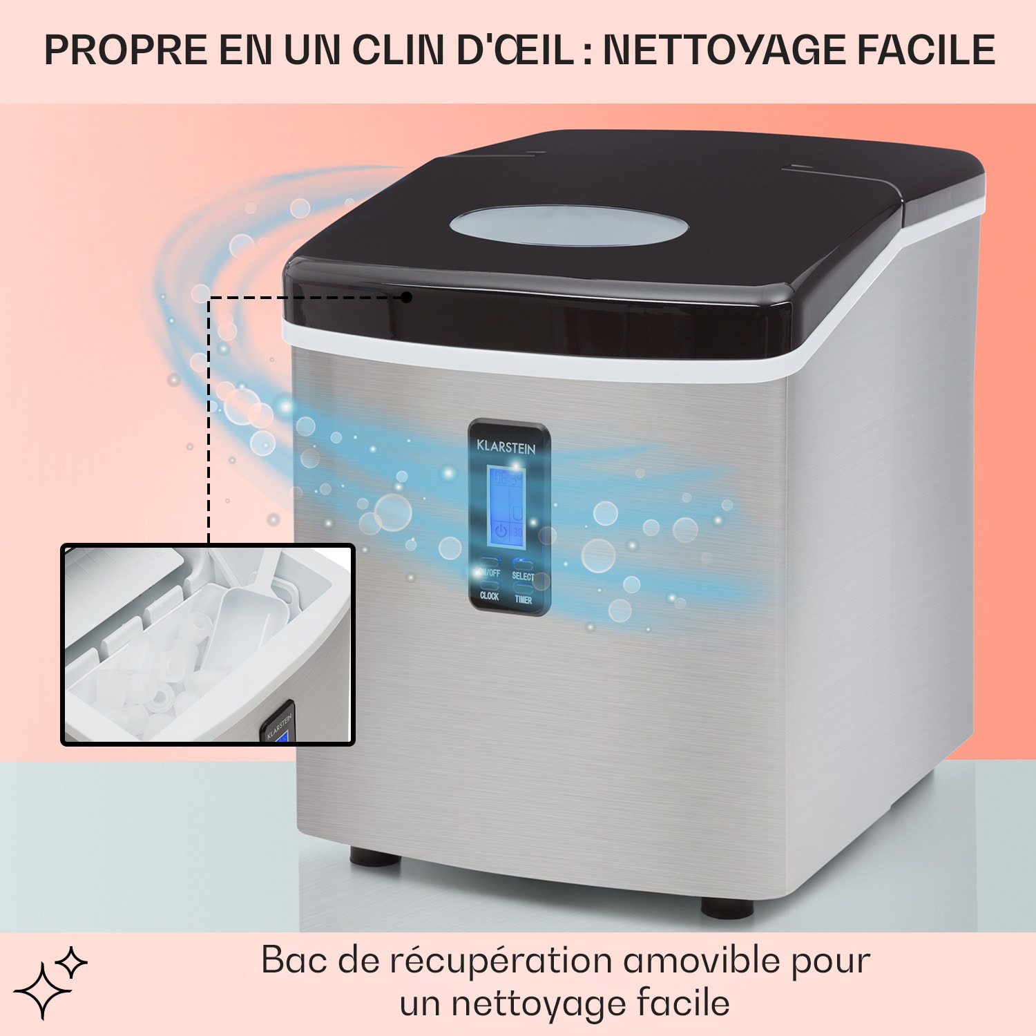 Mr. Black-Frost Machine à glacons 150W acier 15kg Noir