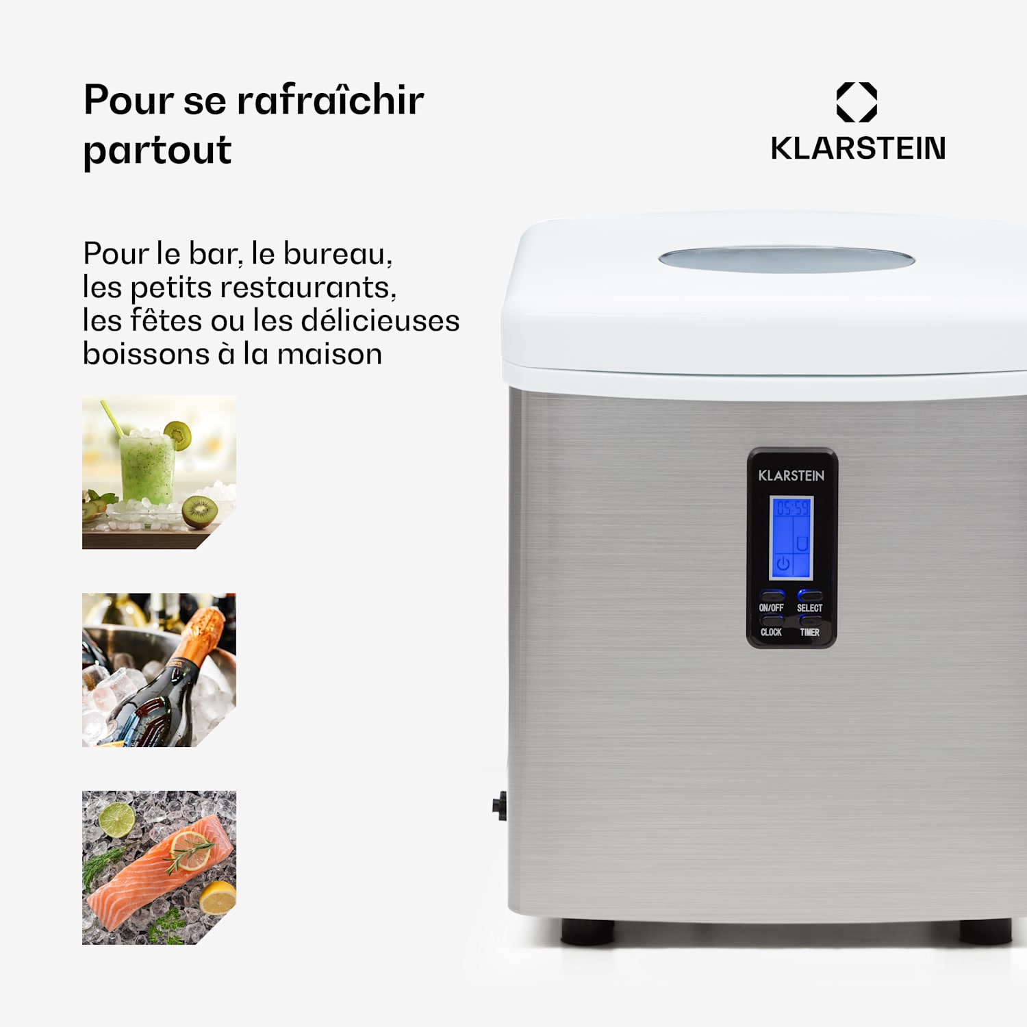 Mr. Silver-Frost Machine à glacons 150W acier 15kg Blanc