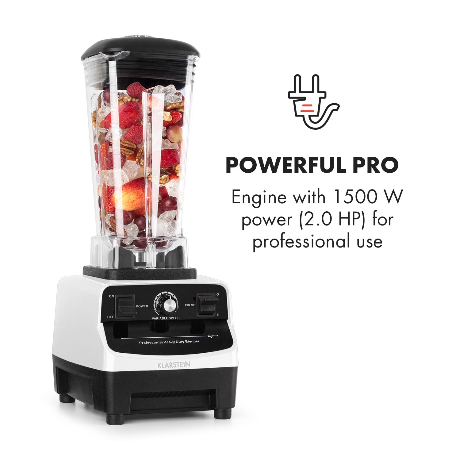 Klarstein Herakles 3G asztali mixer, 1500 W, 2 liter, zöld smoothie, BPA mentes, fehér Fehér