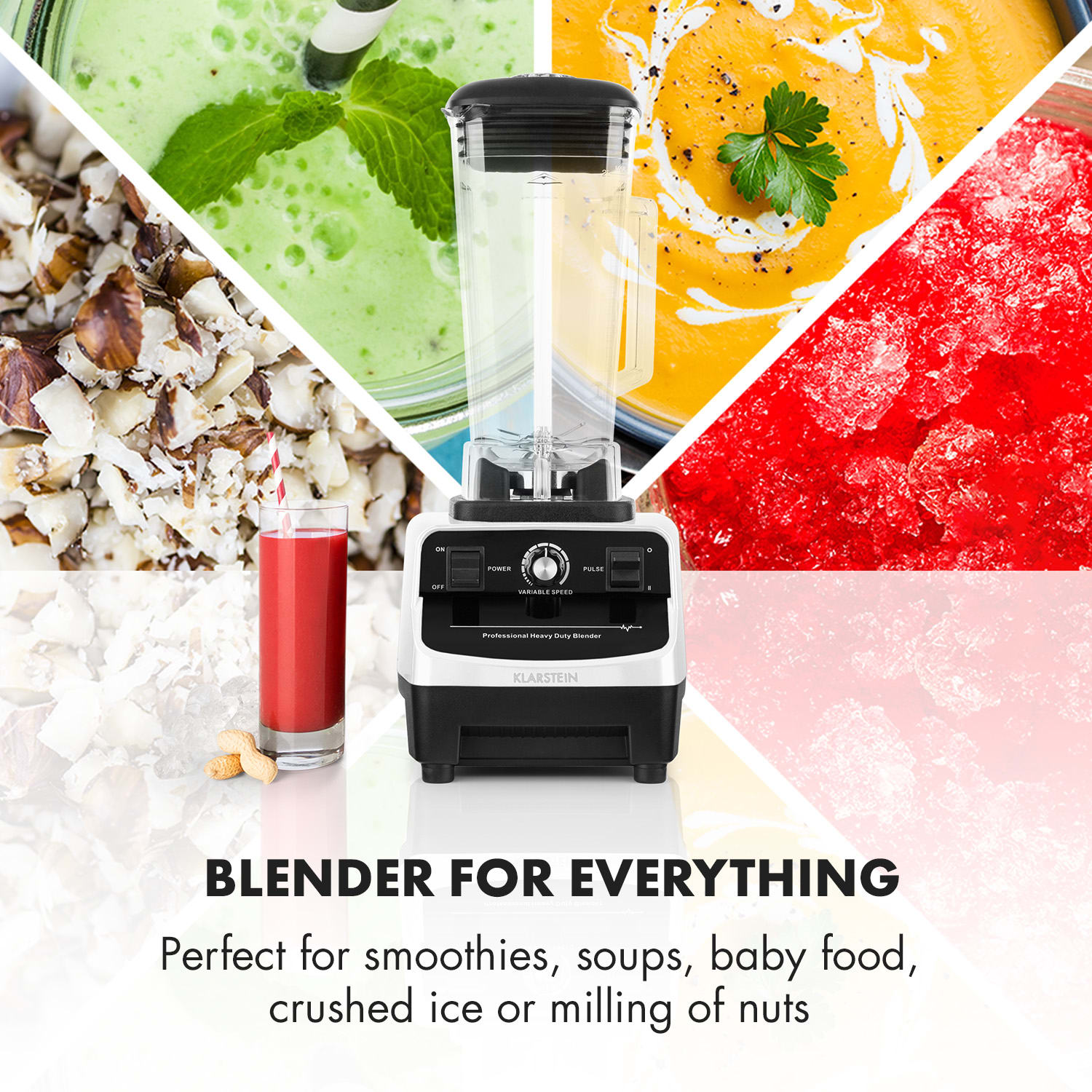 Klarstein Herakles 3G asztali mixer, 1500 W, 2 liter, zöld smoothie, BPA mentes, fehér Fehér