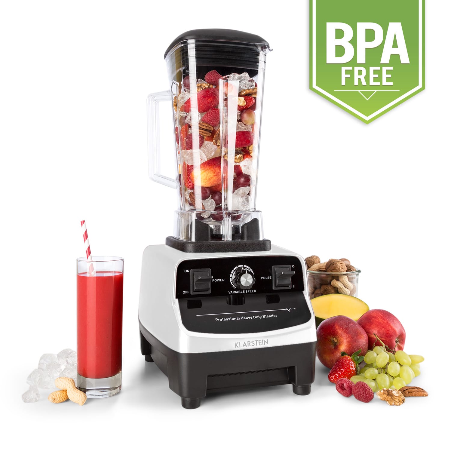Klarstein Herakles 3G asztali mixer, 1500 W, 2 liter, zöld smoothie, BPA mentes, fehér Fehér