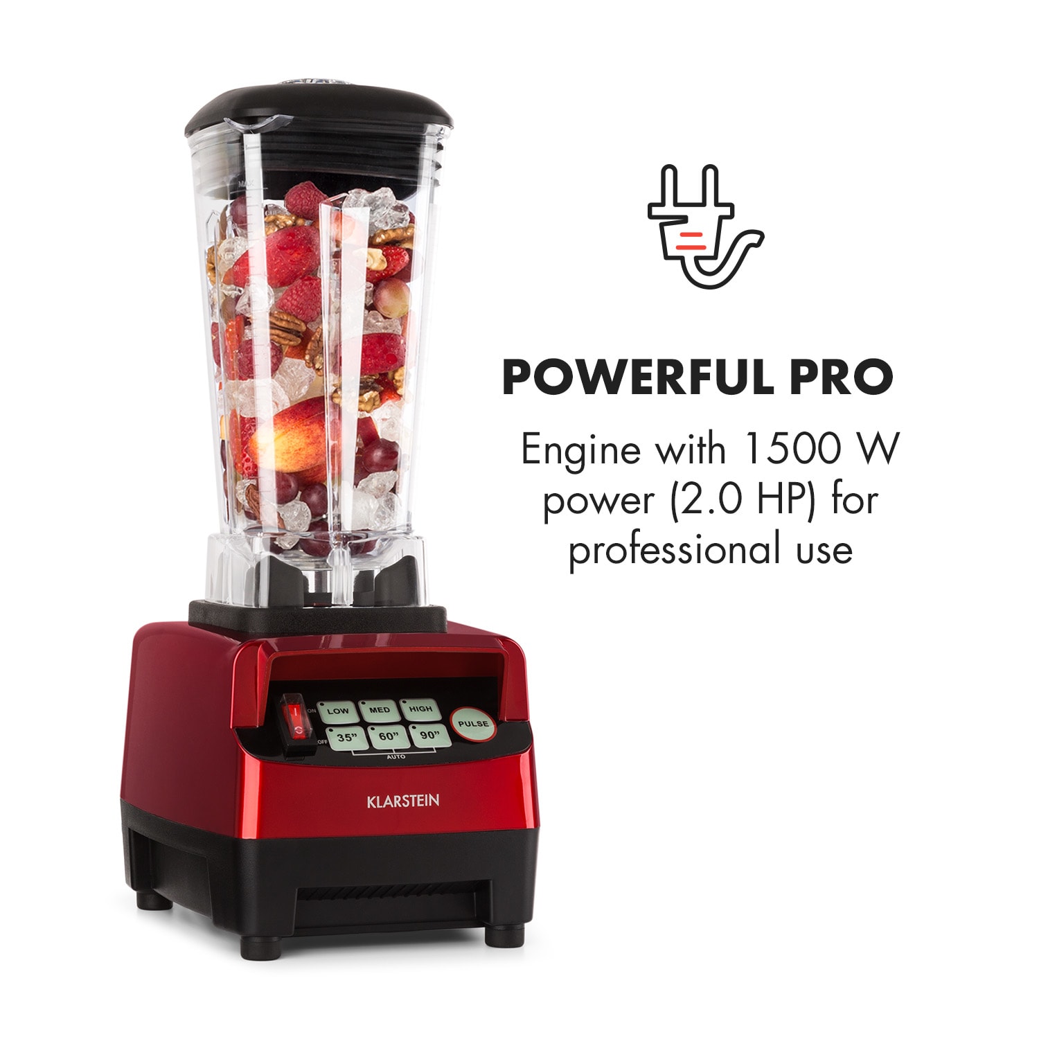 Herakles 5G, mixer, 1500 W, 2 HP, 40 000 fordulat/perc, BPA nélkül, 2 l, piros Piros