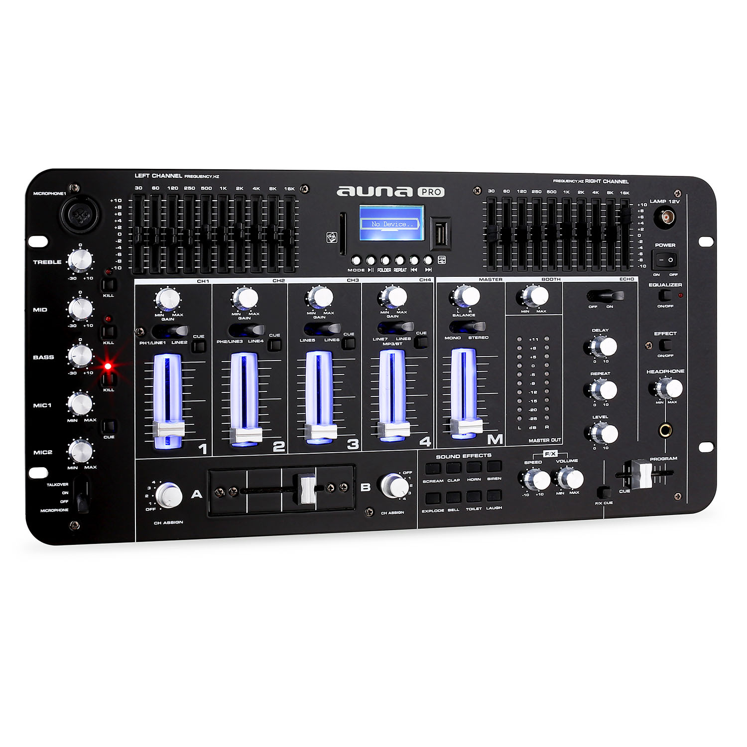 Kemistry 3 B, mikser audio, 4-kanałowy, Bluetooth, USB, SD, phono Czarny
