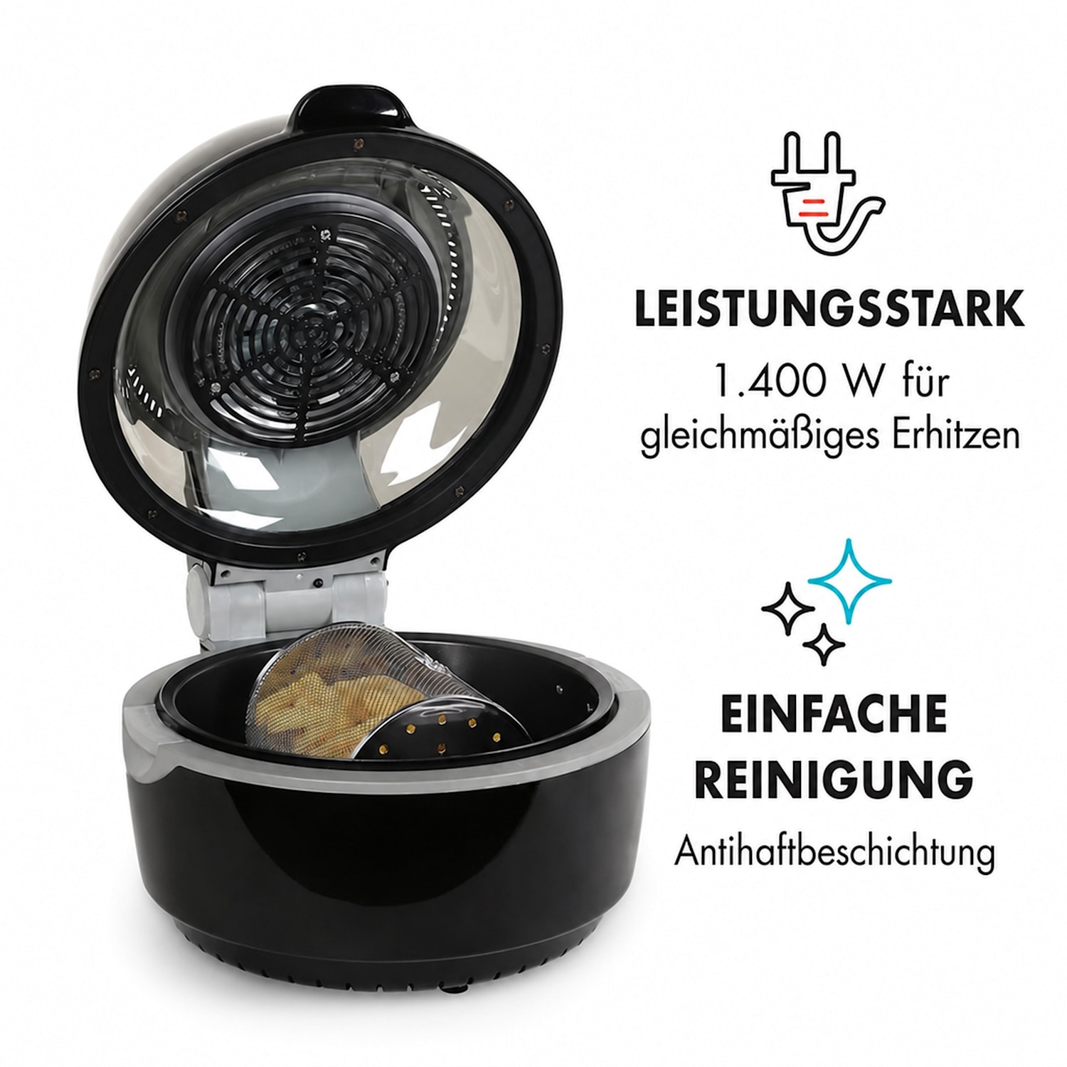 VitAir Heißluftfritteuse schwarz 1400W Grillen Backen 10 Liter Schwarz