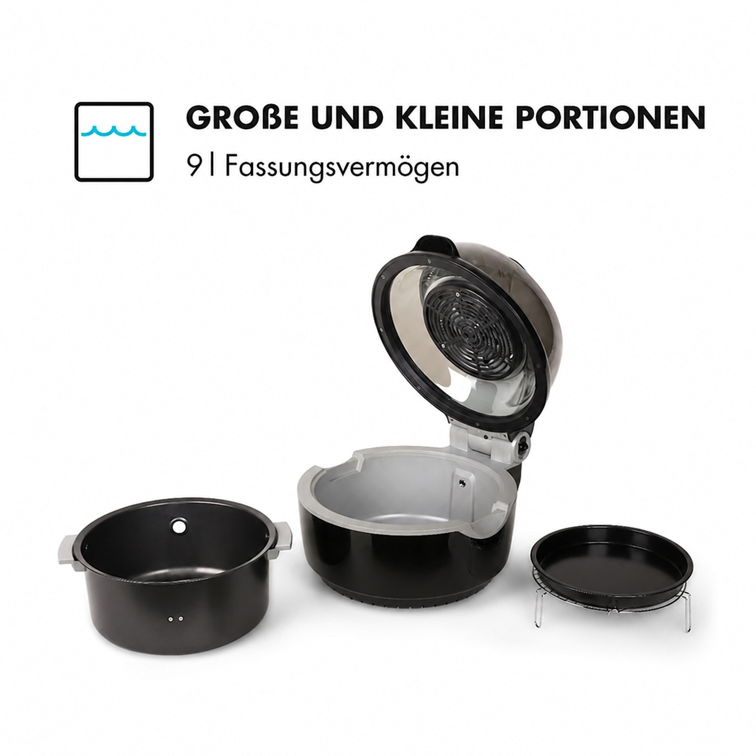 VitAir Heißluftfritteuse schwarz 1400W Grillen Backen 10 Liter Schwarz