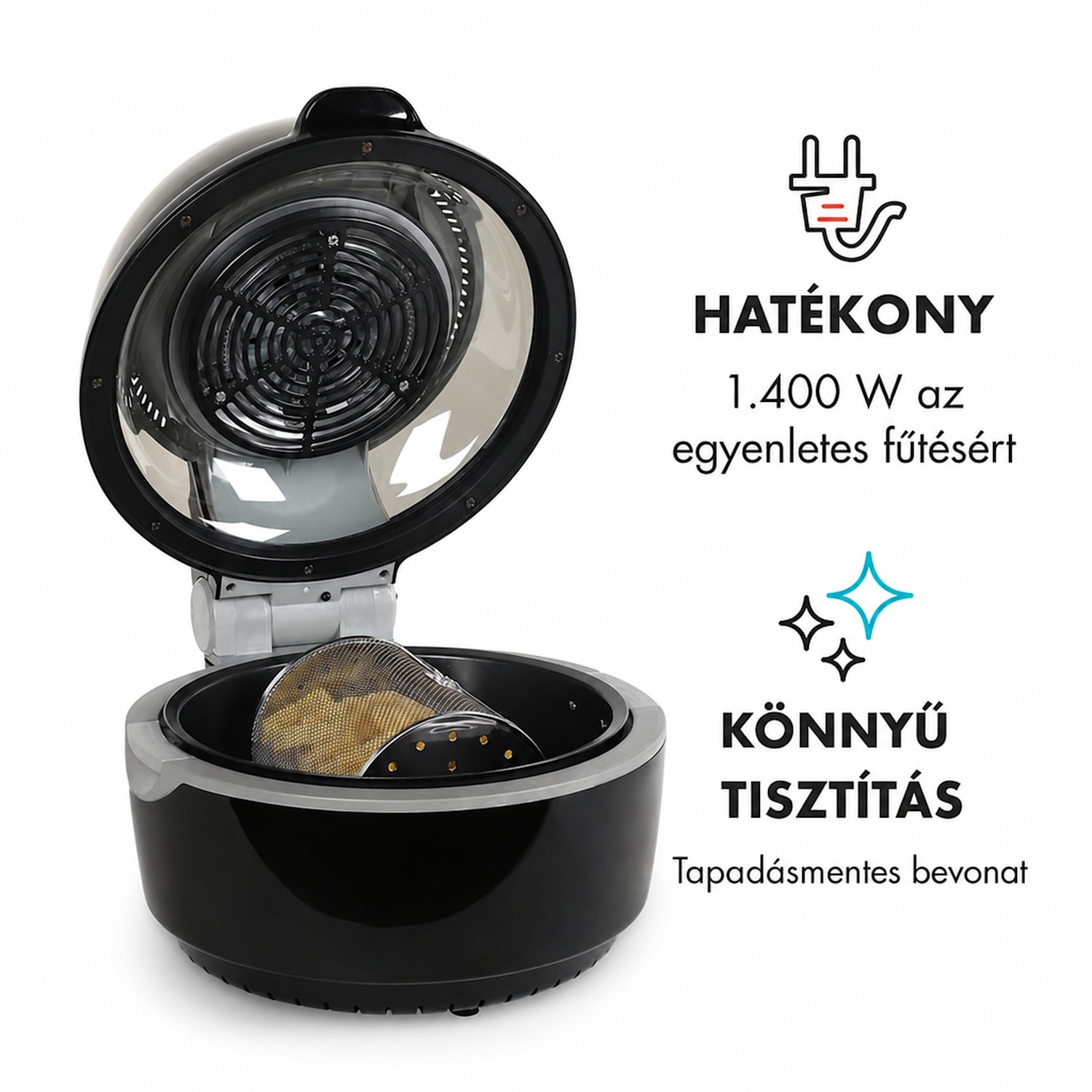 VitAir Fryer forrólevegős fritőz, 1400 W, 10 l, fekete Fekete