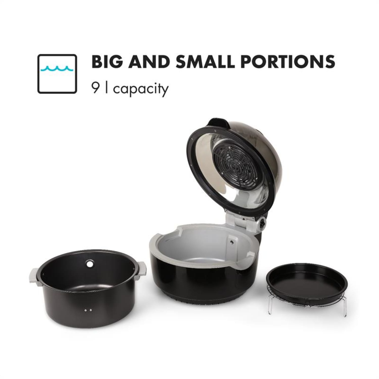 VitAir, frytkownica beztłuszczowa, 1400 W, 9 l, kolor szaro-czarny Czarny