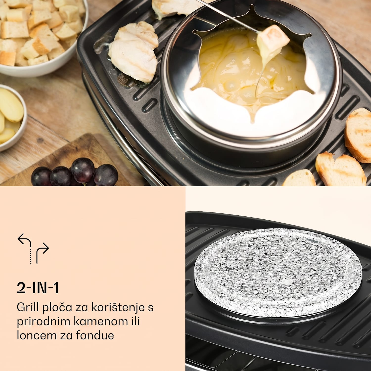 Entrecote, raclette roštilj, fondue, 8 osoba, 1100 W Wooden Pan Tablets not included