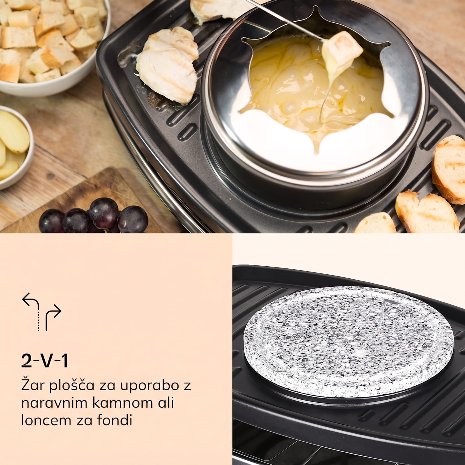 Entrecote,1100 W, 8 Oseb, Raclette Žar, Fondu Wooden Pan Tablets not included