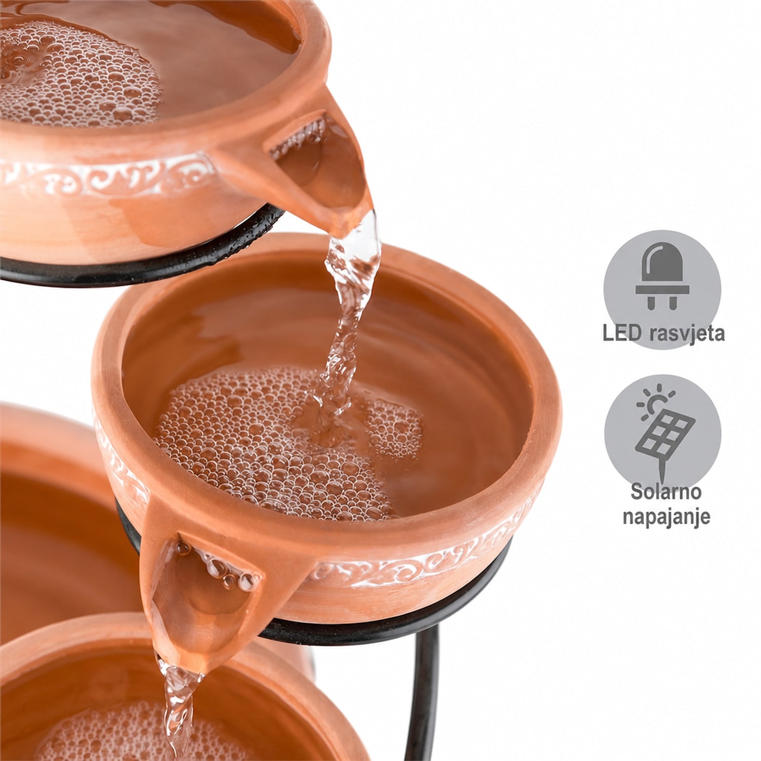 Empoli kaskadni fontana terrakota 5 stupnjeva 200 l/h solarna 2W LED 