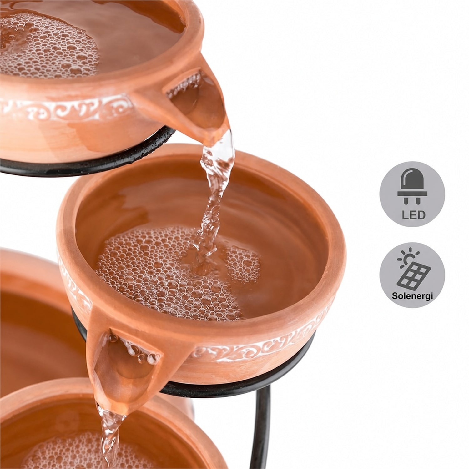 Empoli kaskadfontän terrakotta 5 steg 200 l/h sol 2 W LED 