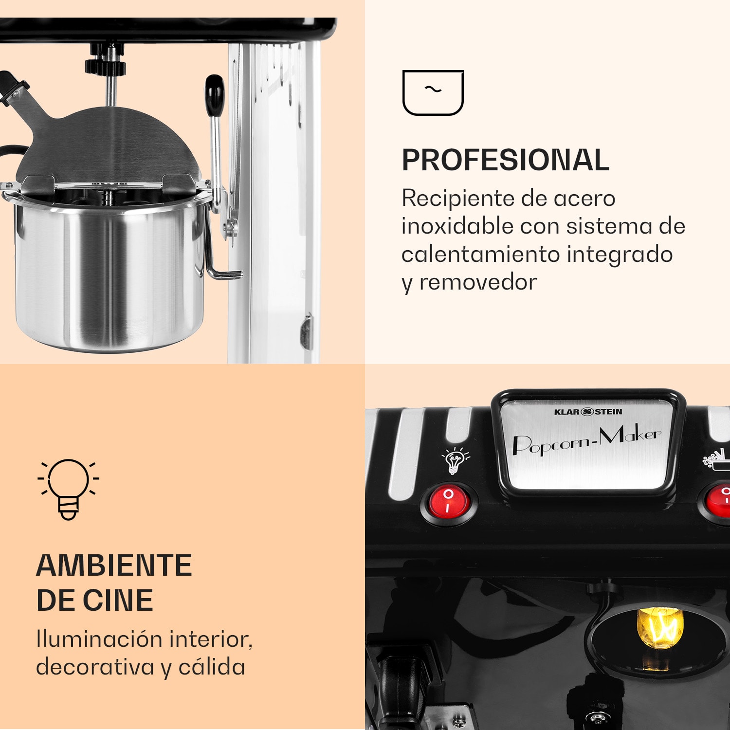 Volcano Máquina de palomitas 300W Brazo mezclador Olla de acero inoxidable 