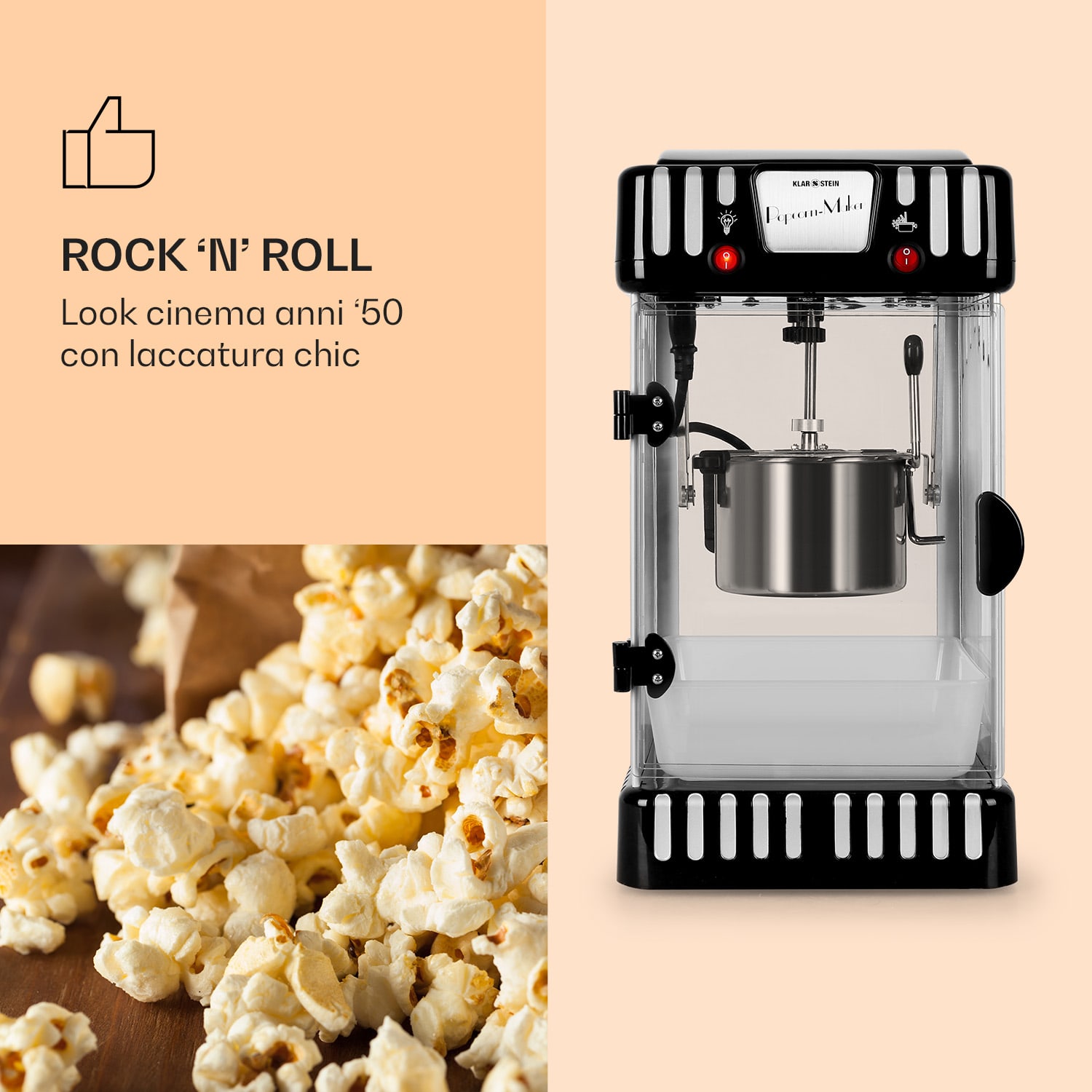 Macchina per pop corn Volcano 300W agitatore pentola in acciaio inox 