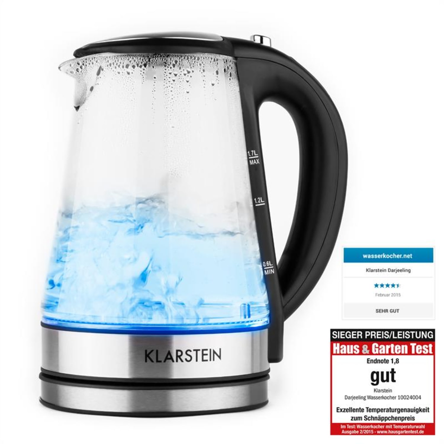 Klarstein Darjeeling gyorsforraló kanna, 2200 W, 1,7 l, teafőző, állítható hőmérséklet 
