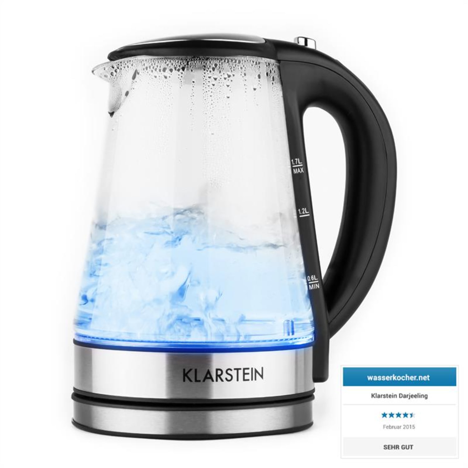 Klarstein Darjeeling gyorsforraló kanna, 2200 W, 1,7 l, teafőző, állítható hőmérséklet 