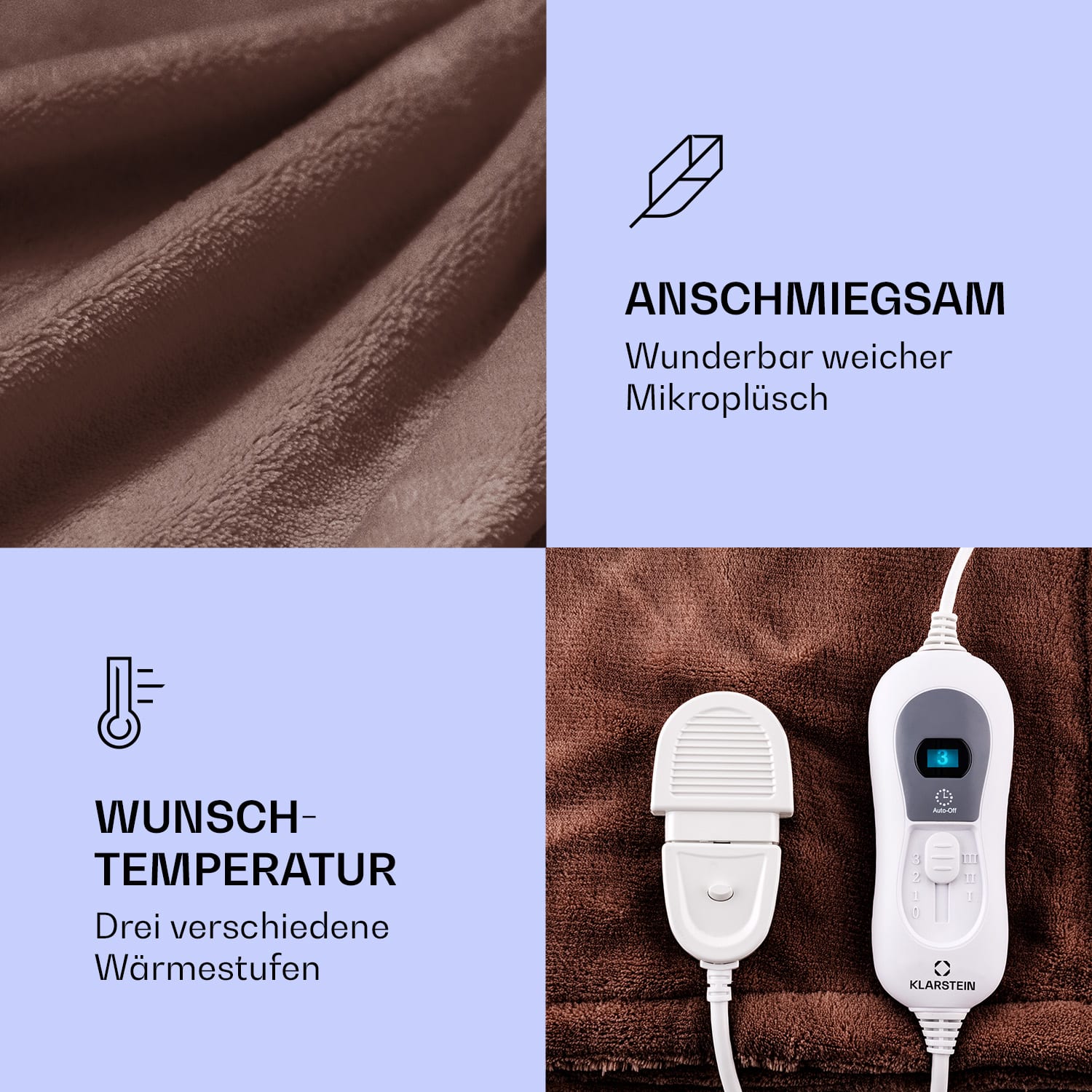 Dr. Watson XL Heizdecke 120W 3 Temperaturstufen 180x130 cm Bedienteil Erdbraun | XL
