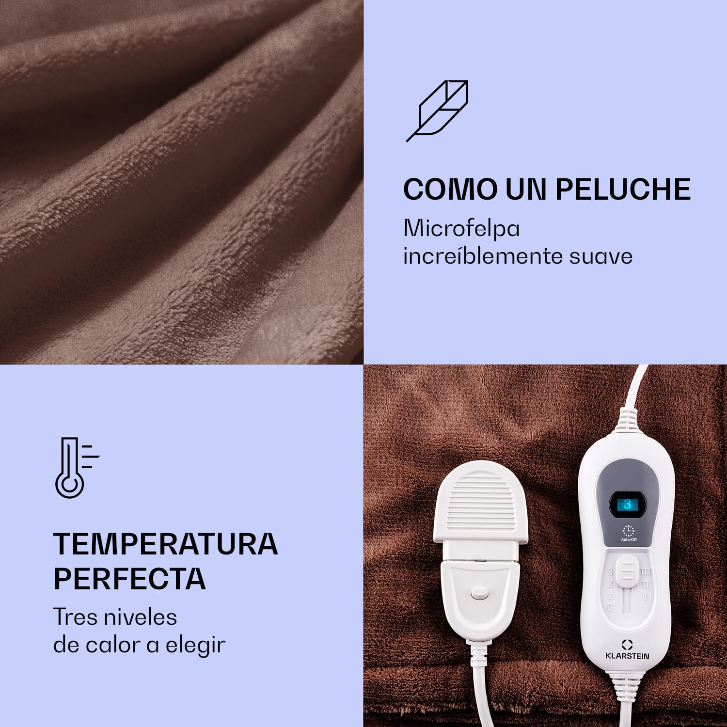 Dr. Watson XL Manta eléctrica 120 W 3 intensidades 180 x 130 cm Mando Marrón Tierra | XL