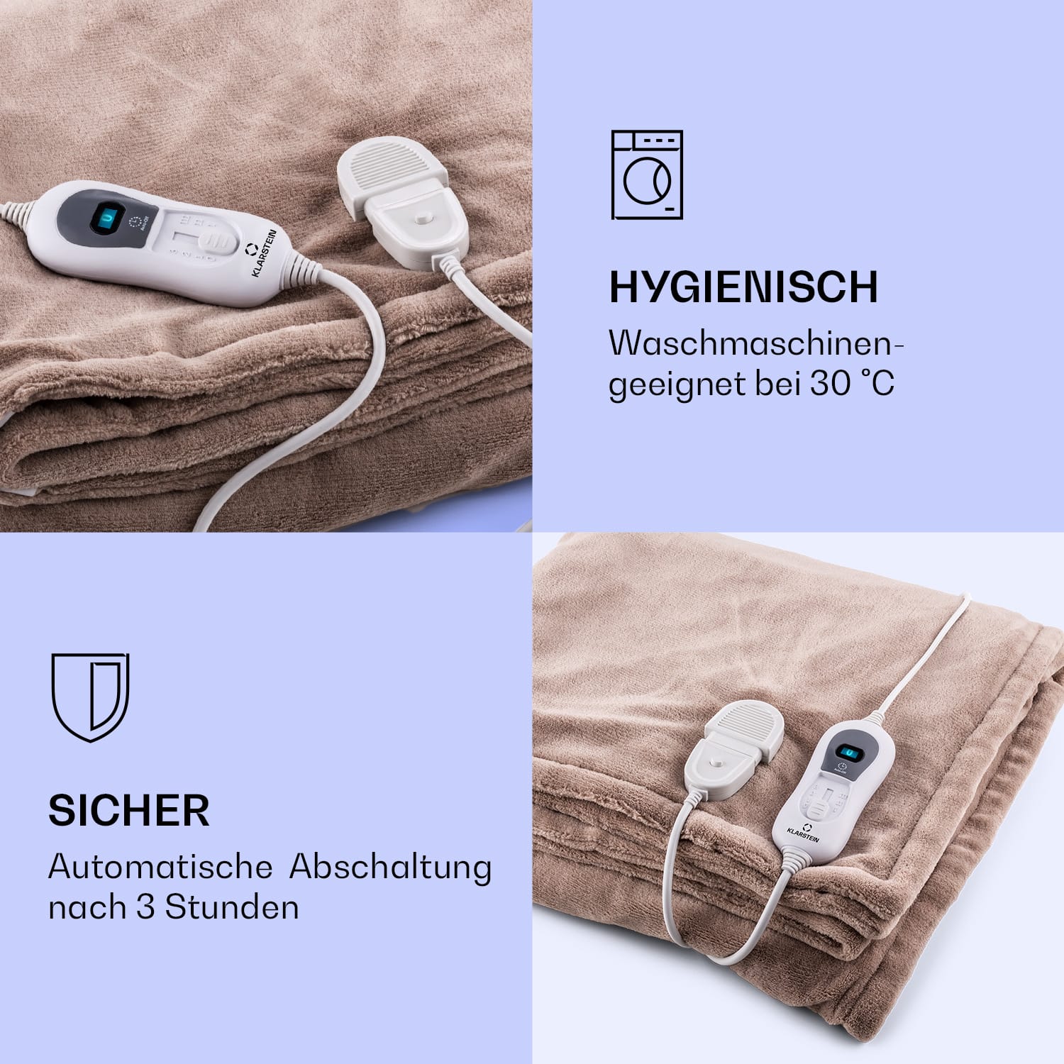 Dr. Watson XL Heizdecke 120 W 3 Stufen 180 x 130 cm Bedienteil Warmes Taupe | XL