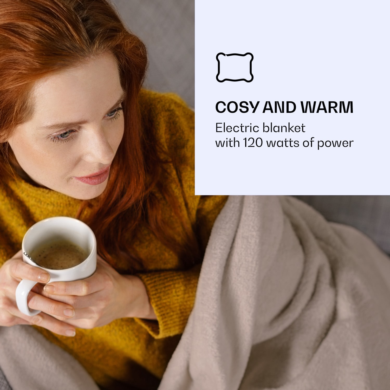 Dr. Watson XL Electric Blanket 120 W 3 Temperature Levels 180 x 130 cm Control Panel Warm Taupe | XL
