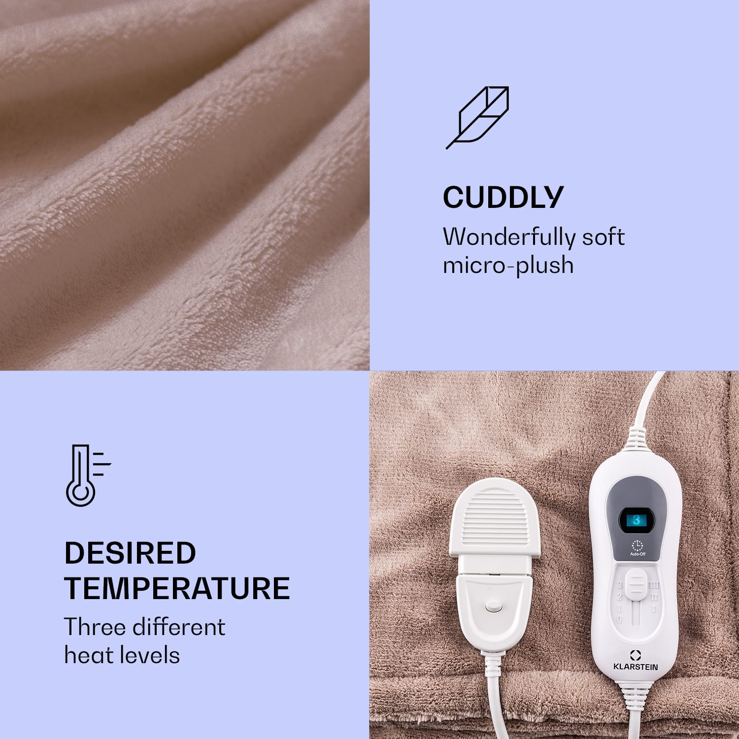 Dr. Watson XL Electric Blanket 120 W 3 Temperature Levels 180 x 130 cm Control Panel Warm Taupe | XL