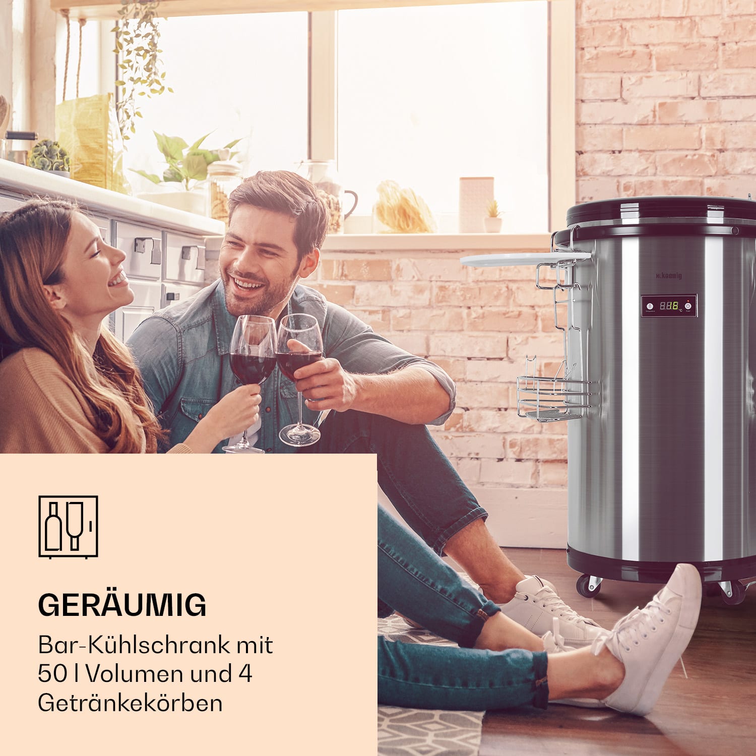 Mr. Barbot Bar-Kühlschrank 50 Liter 6-16 °C Bodenrollen Edelstahl 50 Ltr | Edelstahl