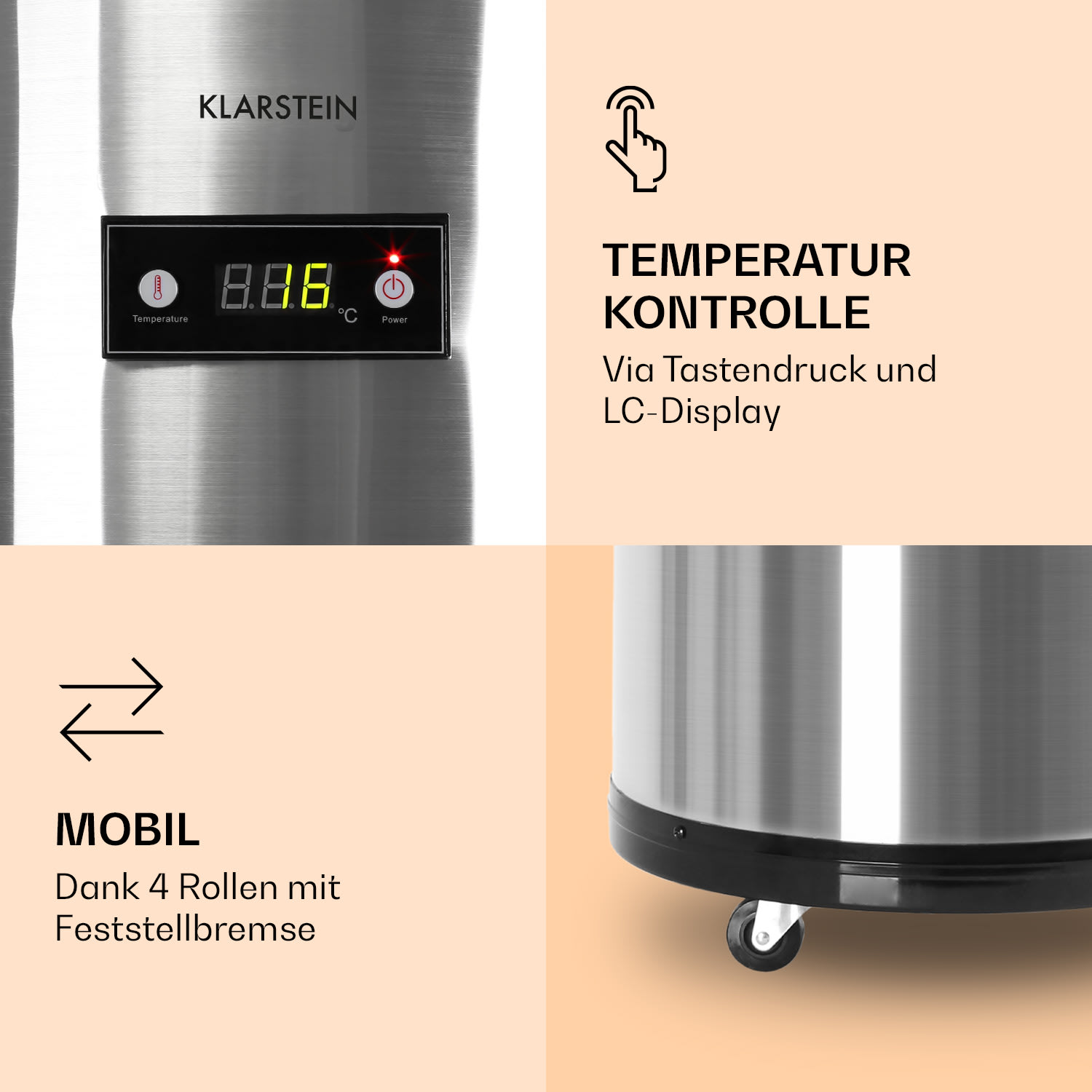 Mr. Barbot Bar-Kühlschrank 50 Liter 6-16 °C Bodenrollen Edelstahl 50 Ltr | Edelstahl
