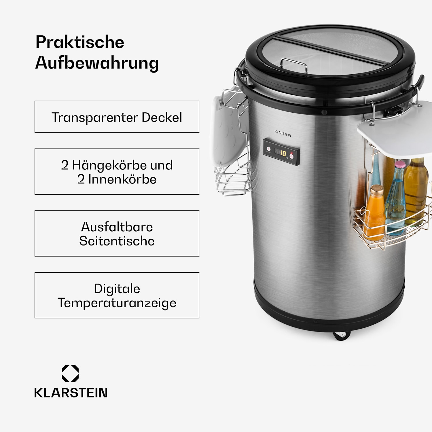 Mr. Barbot Bar-Kühlschrank 50 Liter 6-16 °C Bodenrollen Edelstahl 50 Ltr | Silber