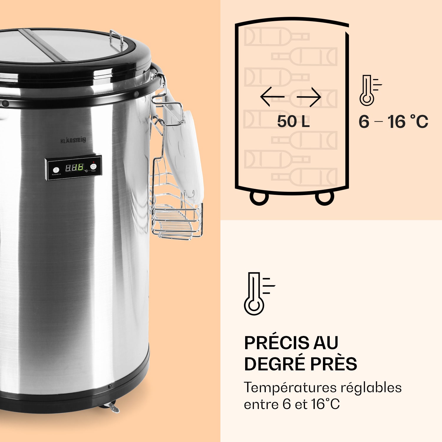 Dhr. Barbot Bar Koelkast 50 liter 6-16 °C Zwenkwieltjes Roestvrij staal 50 ltr | Roestvrij Staal