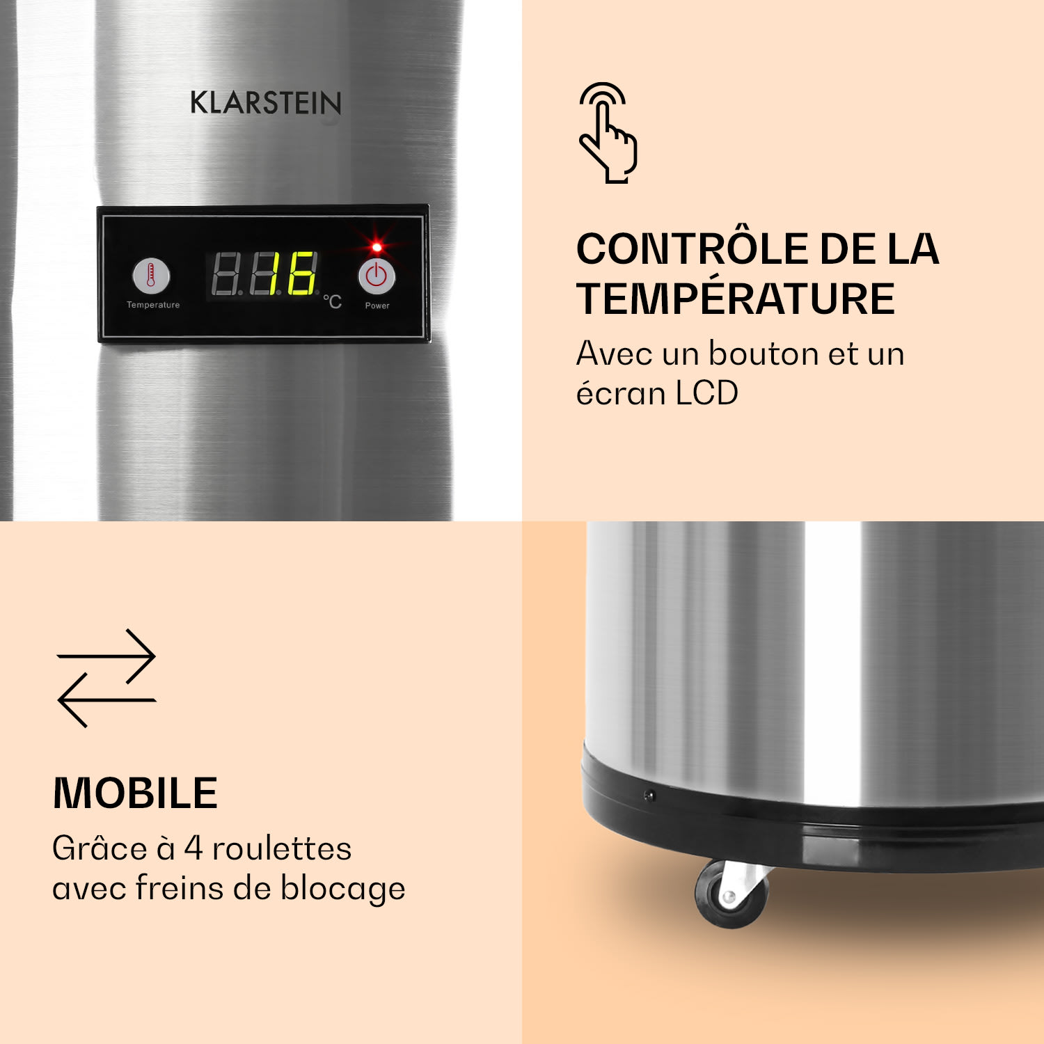 Dhr. Barbot Bar Koelkast 50 liter 6-16 °C Zwenkwieltjes Roestvrij staal 50 ltr | Roestvrij Staal