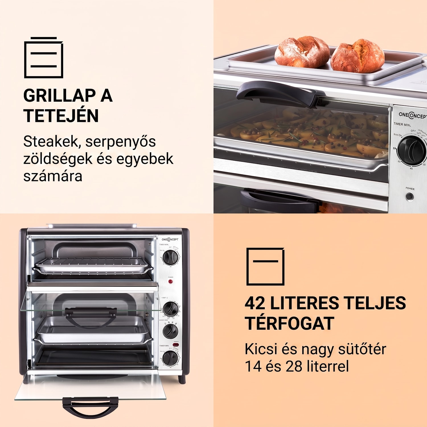 All-You-Can-Eat, dupla mini sütő grill-lemezzel, 42 L, 2350 W 