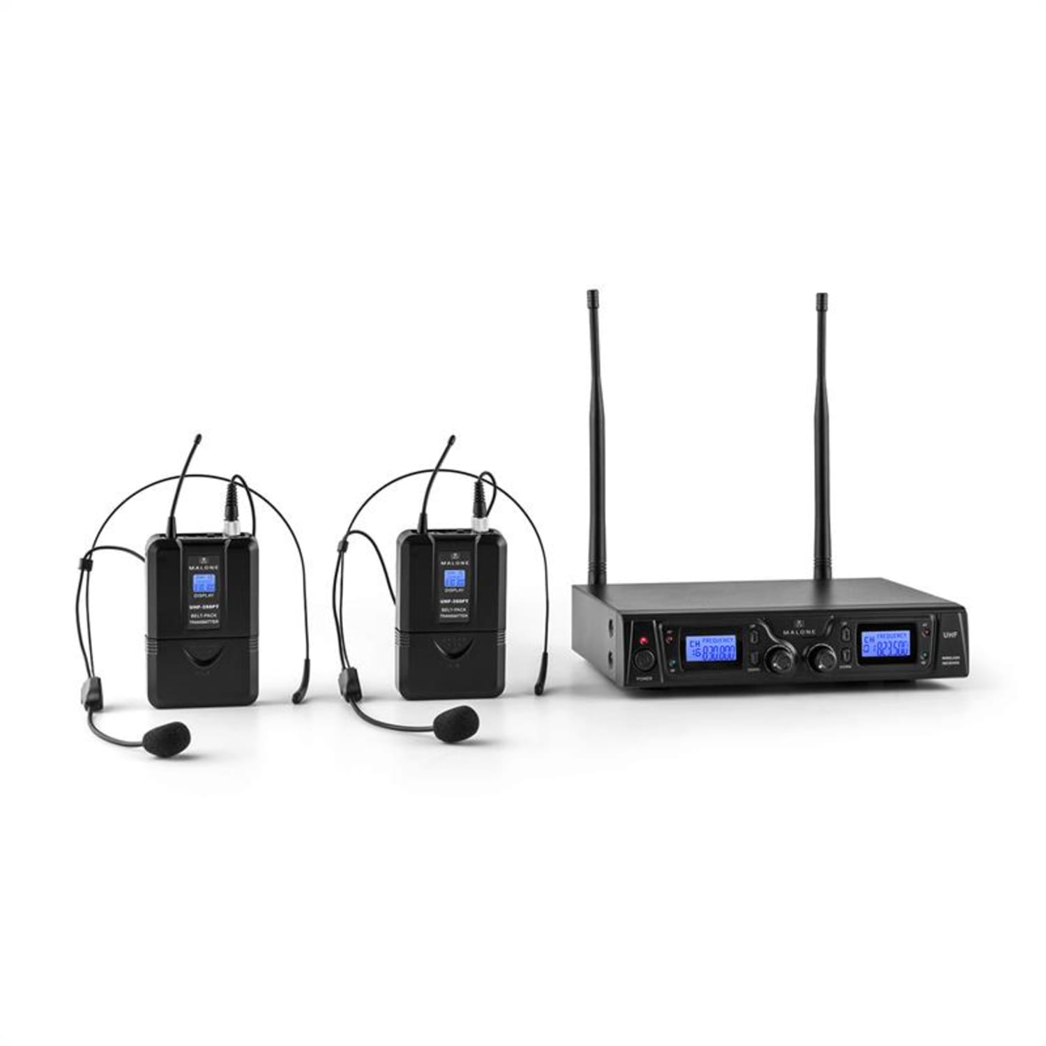 Duet Pro V2 Set Microphones UHF 2 canaux portée 50m 2 x Micros casques
