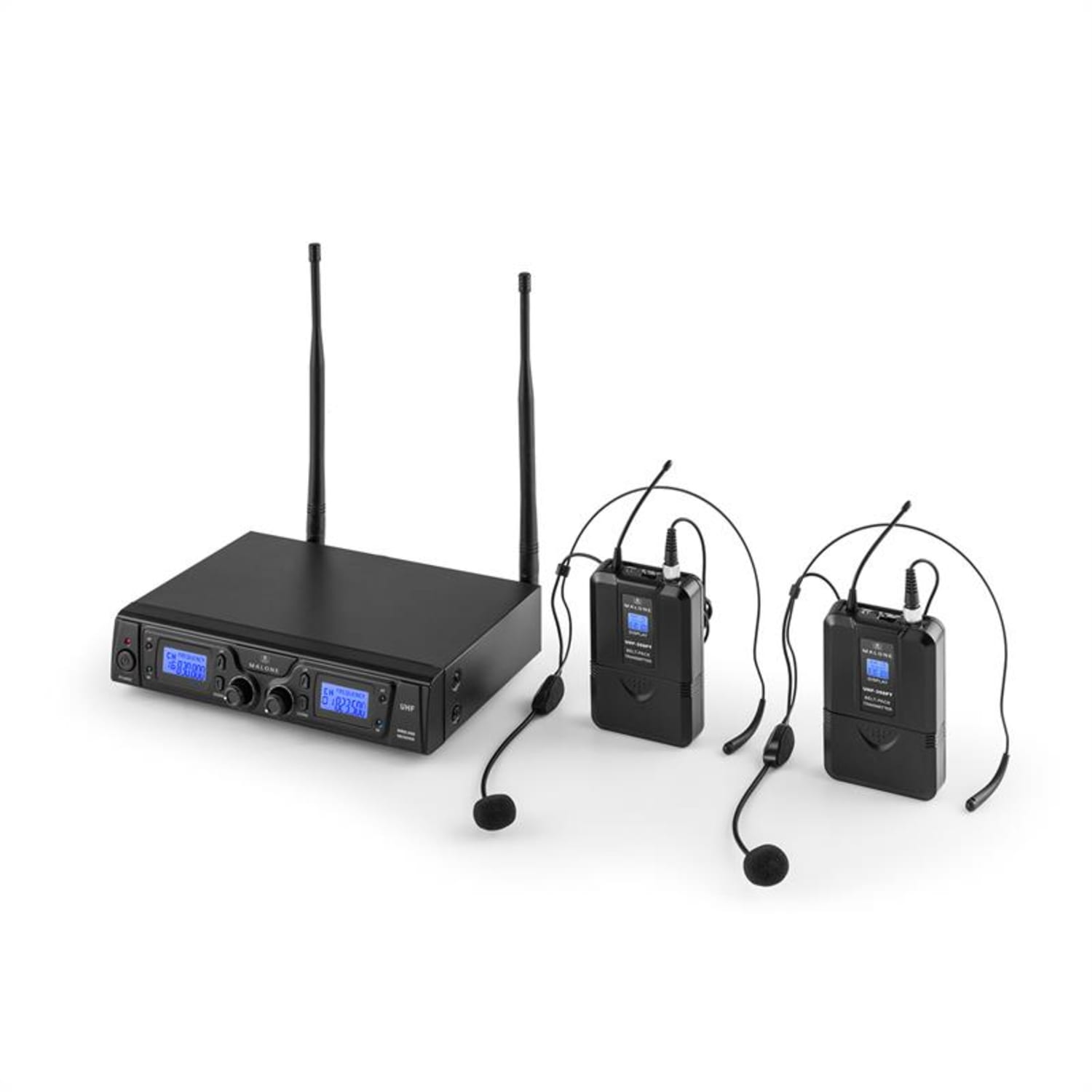Duet Pro V2 Set Microphones UHF 2 canaux portée 50m 2 x Micros casques