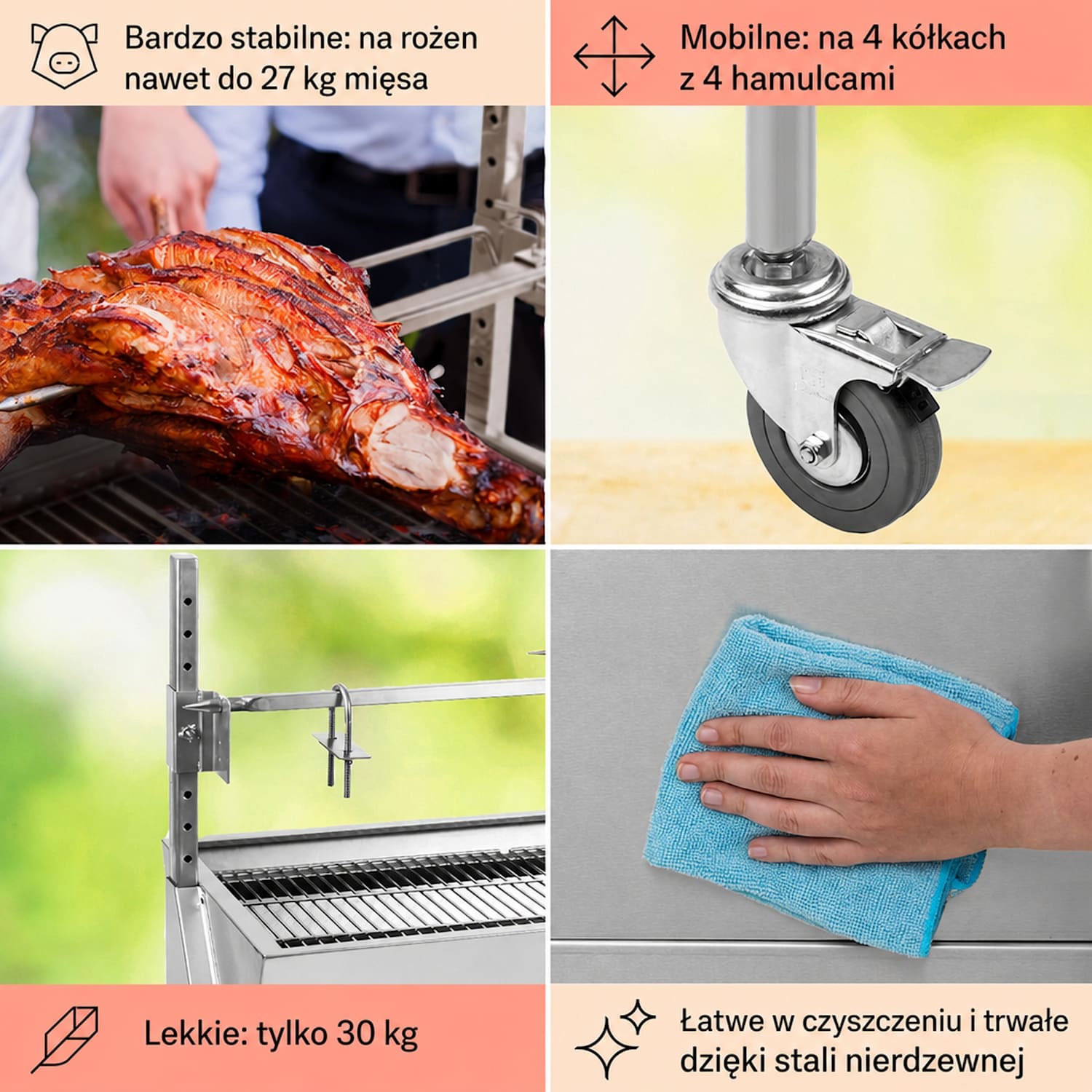 Sauenland grill do pieczenia prosiąt z elektrycznym silnikiem i rożnem obrotowym 