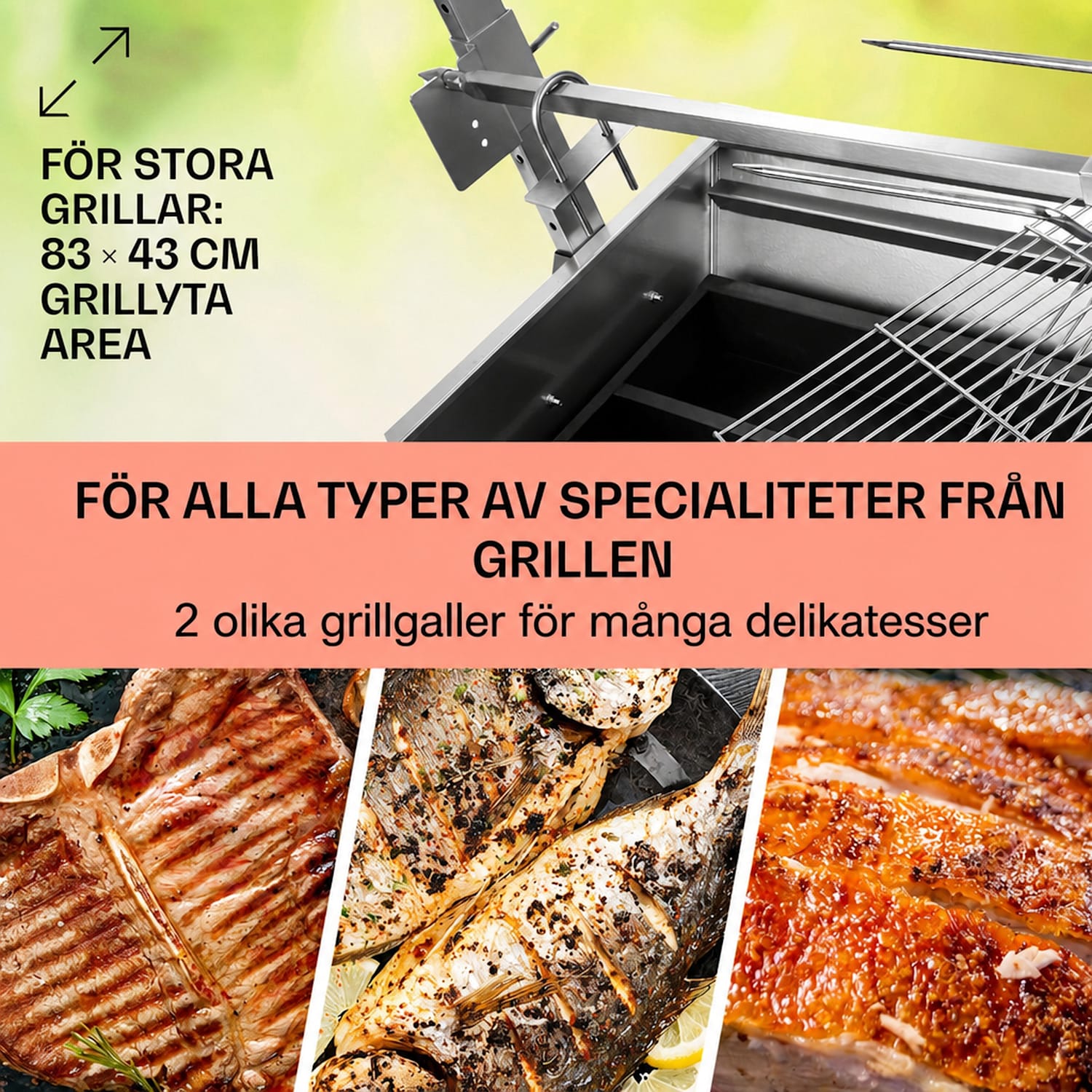 Sauenland grill för helgriskulting med elektrisk motor och roterande spett 