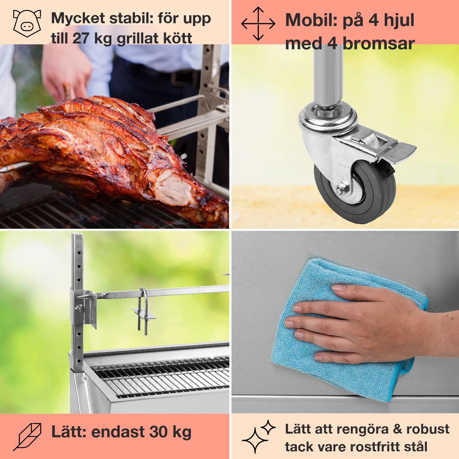 Sauenland grill för helgriskulting med elektrisk motor och roterande spett 