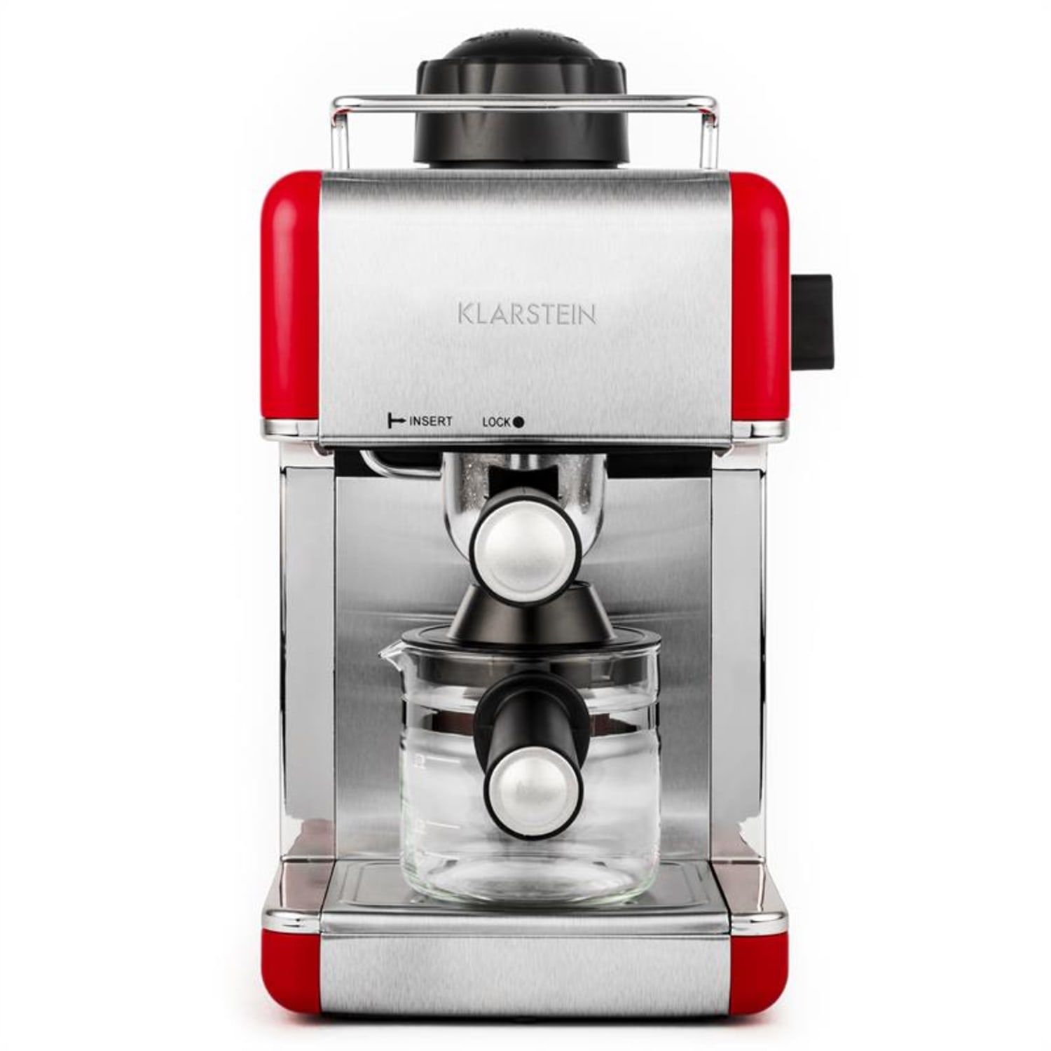 Klarstein Sagrada Rossa Espresso Stroj Stainless Jeklo 800W 4 Skodele, rdeč Rdeča