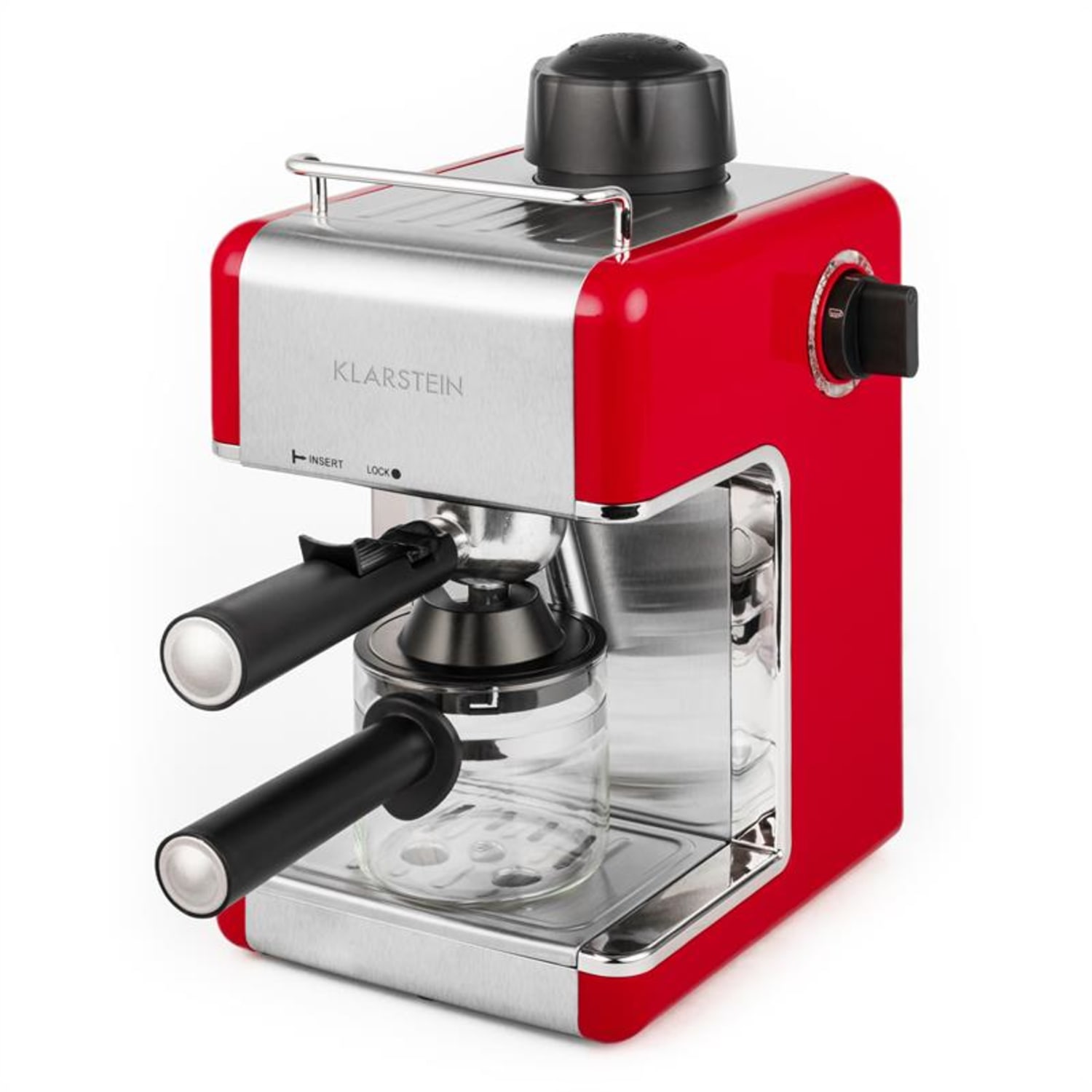 Klarstein Sagrada Rossa Espresso Stroj Stainless Jeklo 800W 4 Skodele, rdeč Rdeča