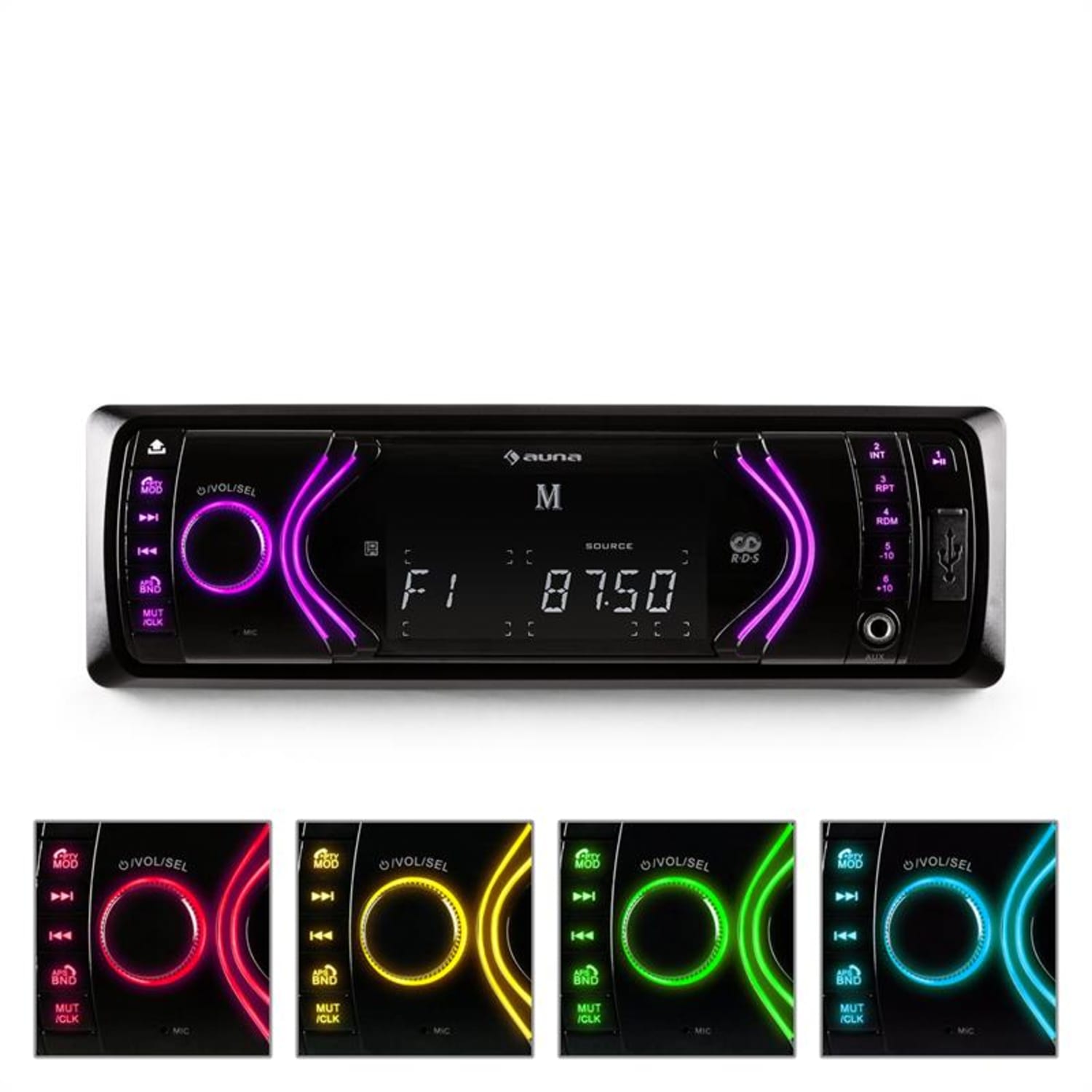 MD-130, AVTO RADIO, BLUETOOTH, SD, USB, AUX, RDS, 7 BARVNI SPEKTER Črna