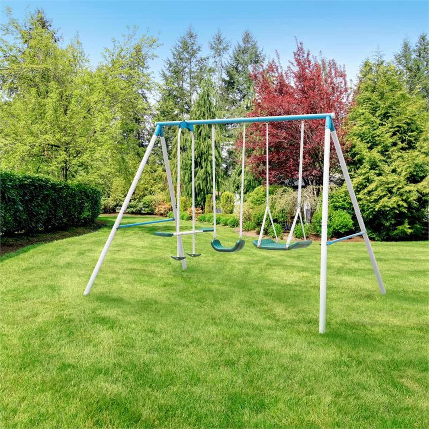 Olav, huśtawka dla dzieci, huśtawka ogrodowa, stalowy stelaż Błękitny Niebieski