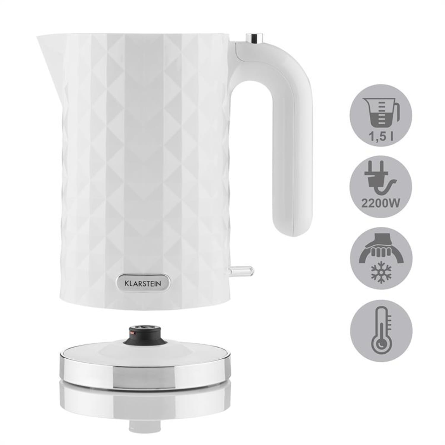 Klarstein Granada Bianca, 2200 W, 1,7 l, vízforraló, fehér Fehér