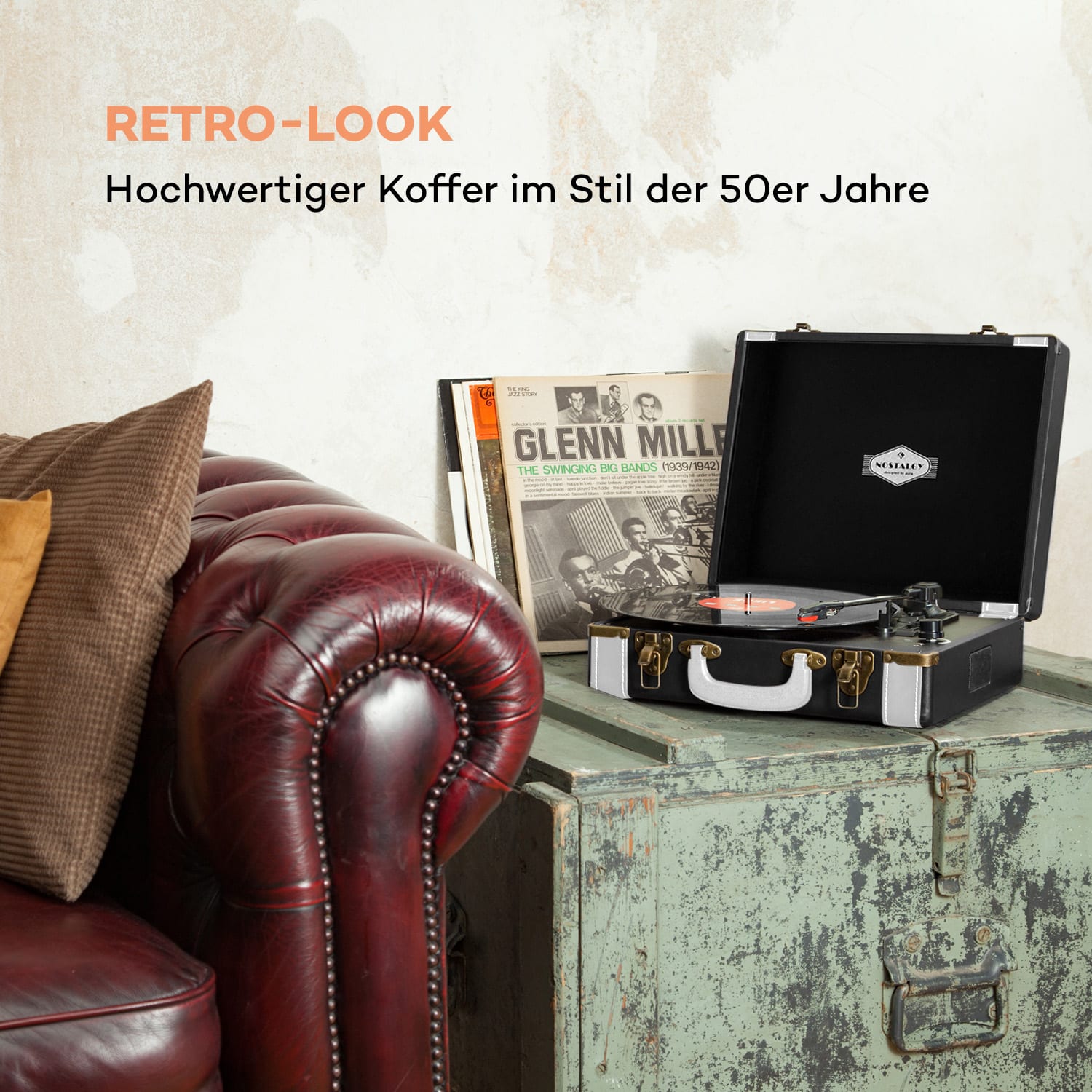 Jerry Lee Retro-Plattenspieler LP USB schwarz-weiß Schwarz